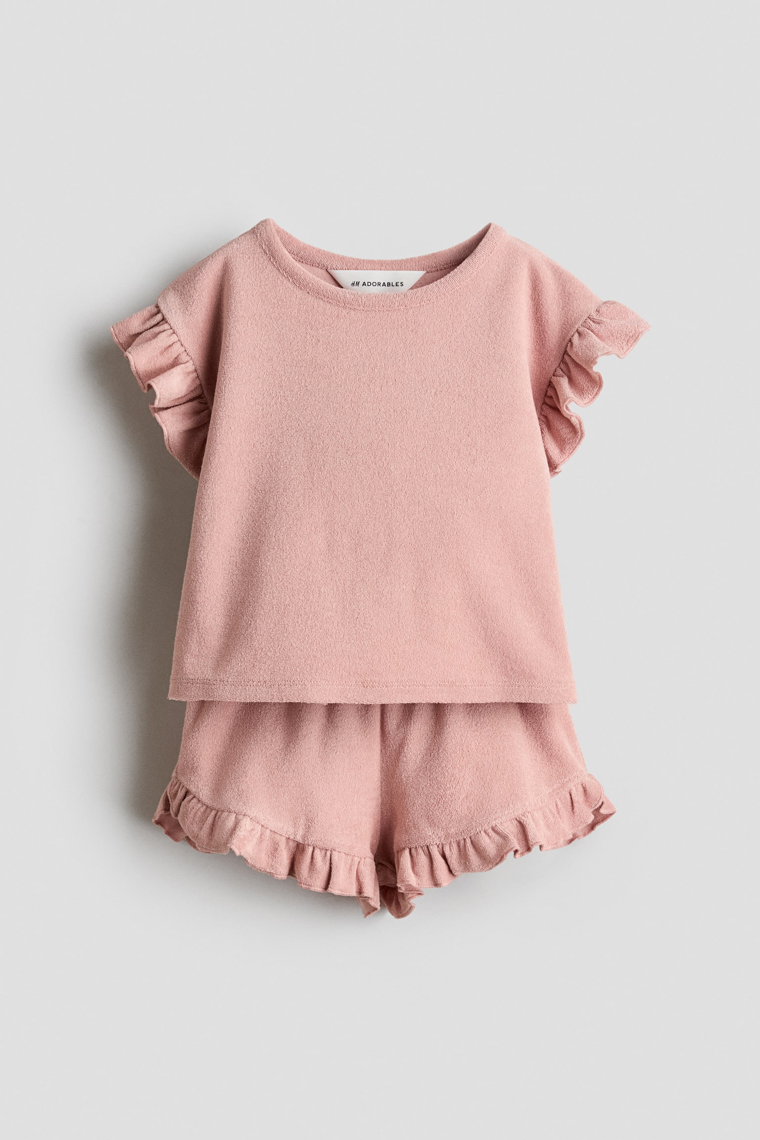 2-teiliges Frottee-Set mit Volants - Helles Mattrosa/Knallrosa - 1