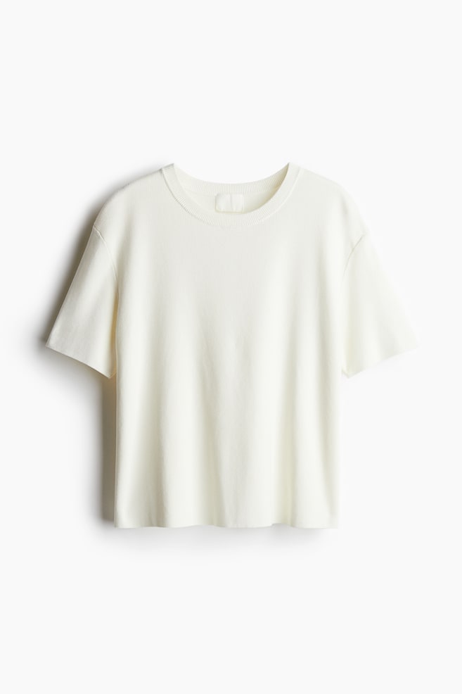 Fine-Knit T-Shirt - White/Red/Black/Cream/black striped - 1