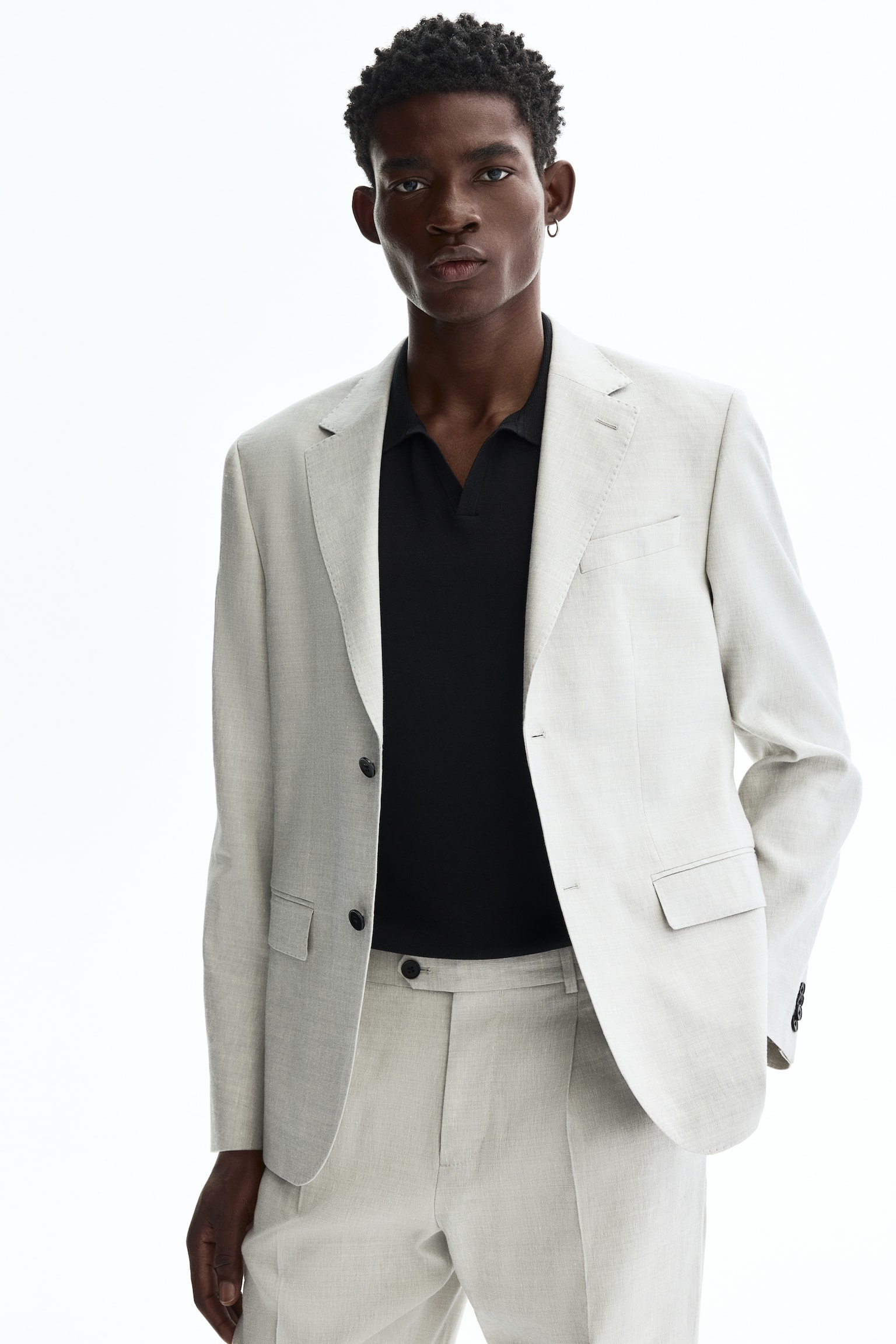 Regular Fit Linen-blend jacket - Light beige - 1