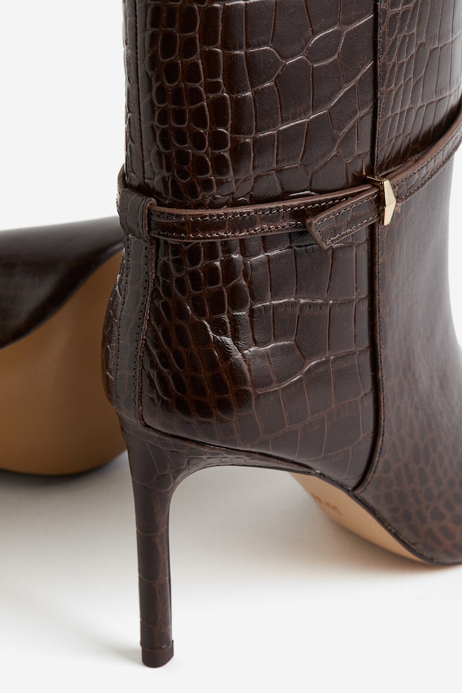 Ankle-high leather boots - Dark brown/Crocodile-patterned/Black - 4