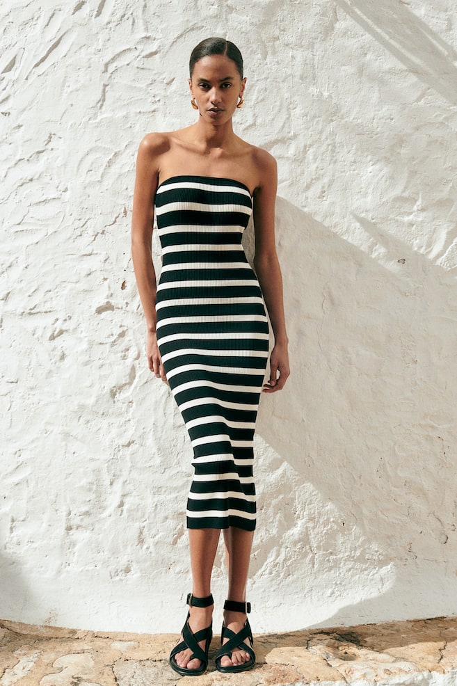 Ribbed tube dress - Black/Striped/Cream/Black striped/Black - 4