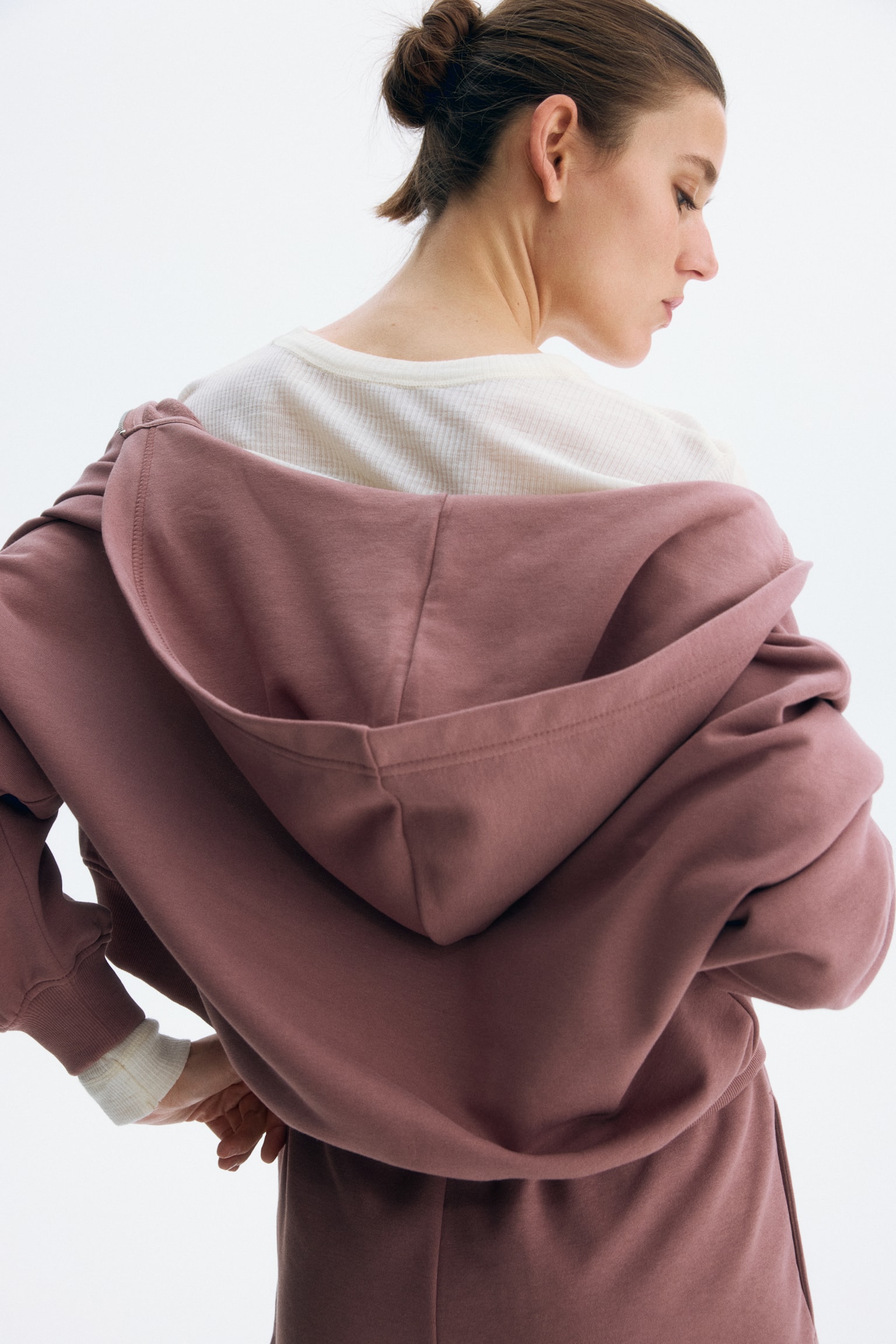 Short zip-through hoodie - Dark dusty pink/Black/Dark brown/Light grey marl - 5