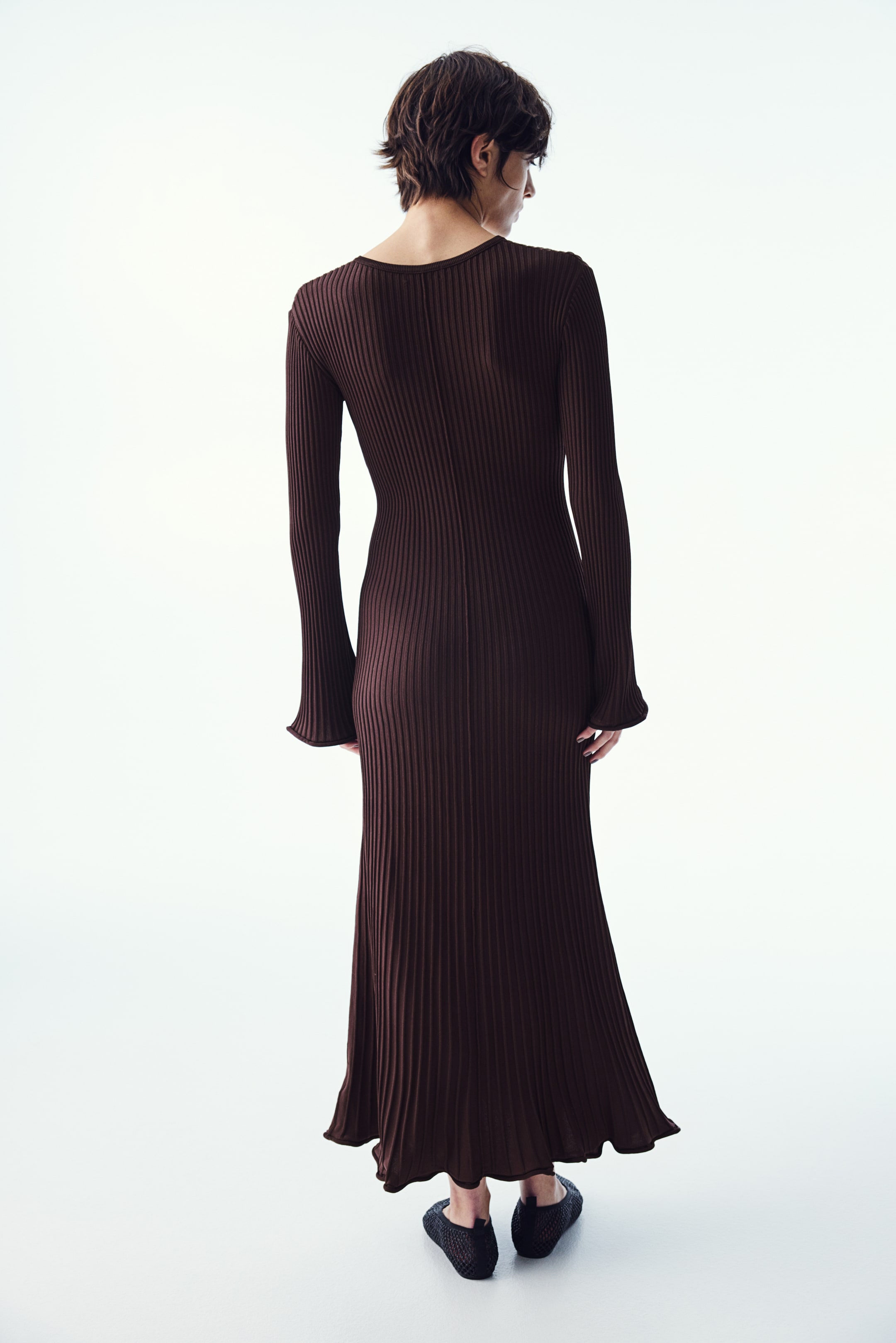 Rib-Knit Dress with Flared Skirt