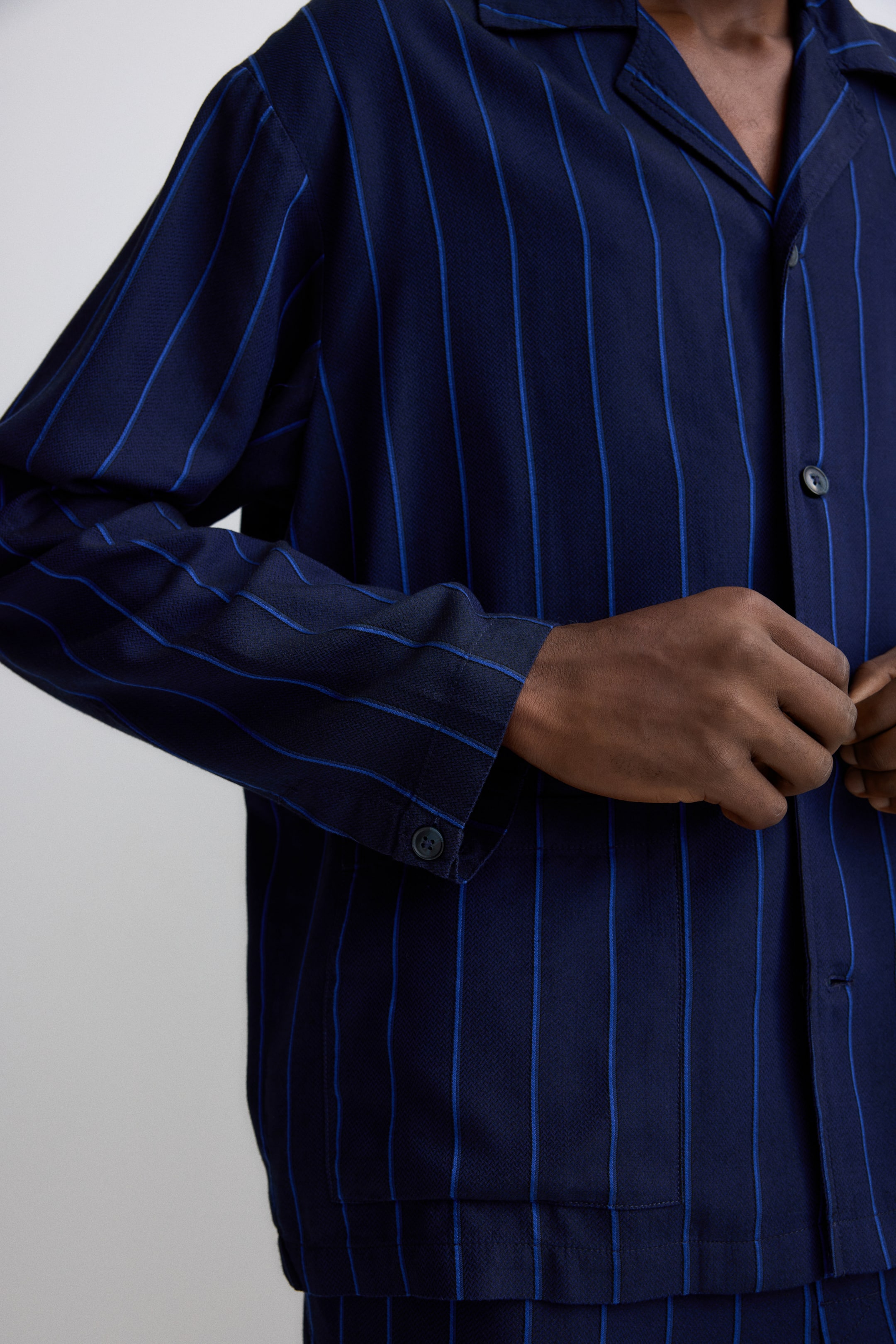 View larger image: Lyocell pyjama shirt and bottoms - Navy blue/Striped - Men | H&M IN 3