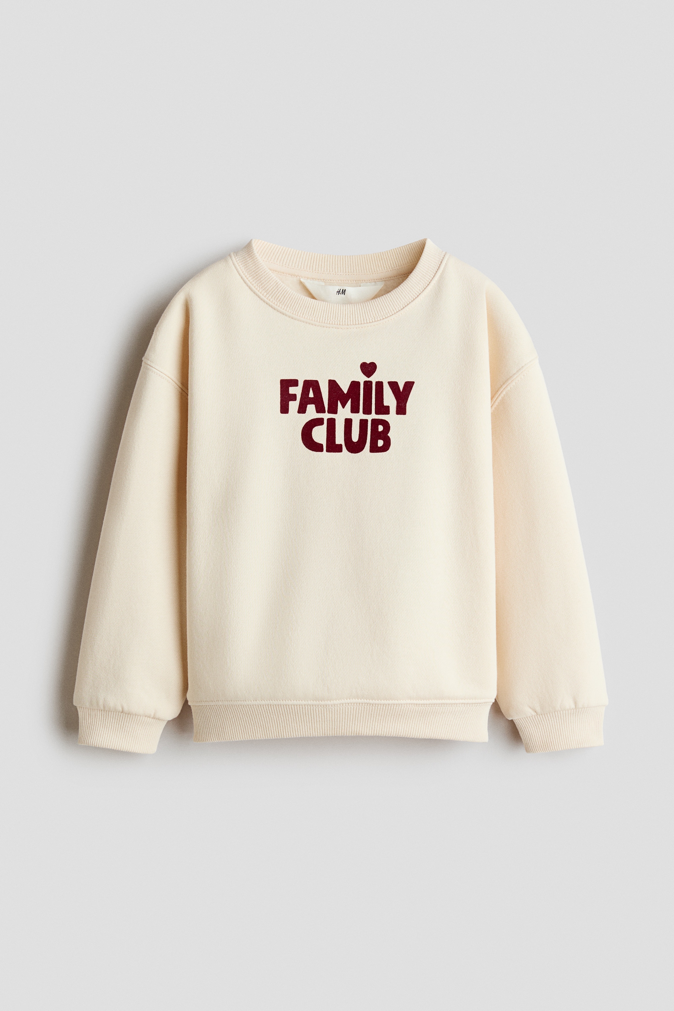 Chandail à l'intérieur brossé avec motif - Crème/texte Family Club/Taupe clair chiné/fleurs/Ivoire/étoiles/Rose poudre/ourson/Rose poudre/licorne/Blanc/cerises/Taupe chiné/Pégase/Rose ancien clair/licorne/Jaune/cœur/Crème/chiens/Gris clair chiné/Mon Amie/Crème/souris/Turquoise clair/Paris/Brun foncé/Amour