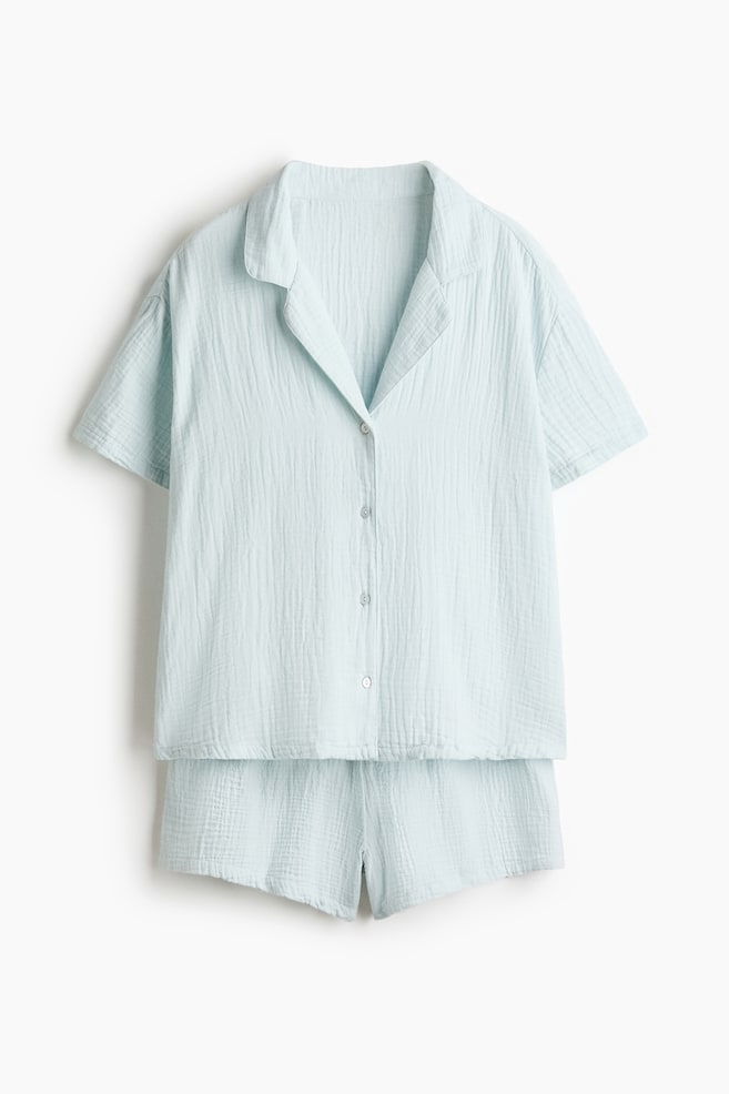 Pijama din muselină de bumbac - Turcoaz-deschis/Crem/Crem/flori/Bleumarin/Galben-deschis/flori - 1