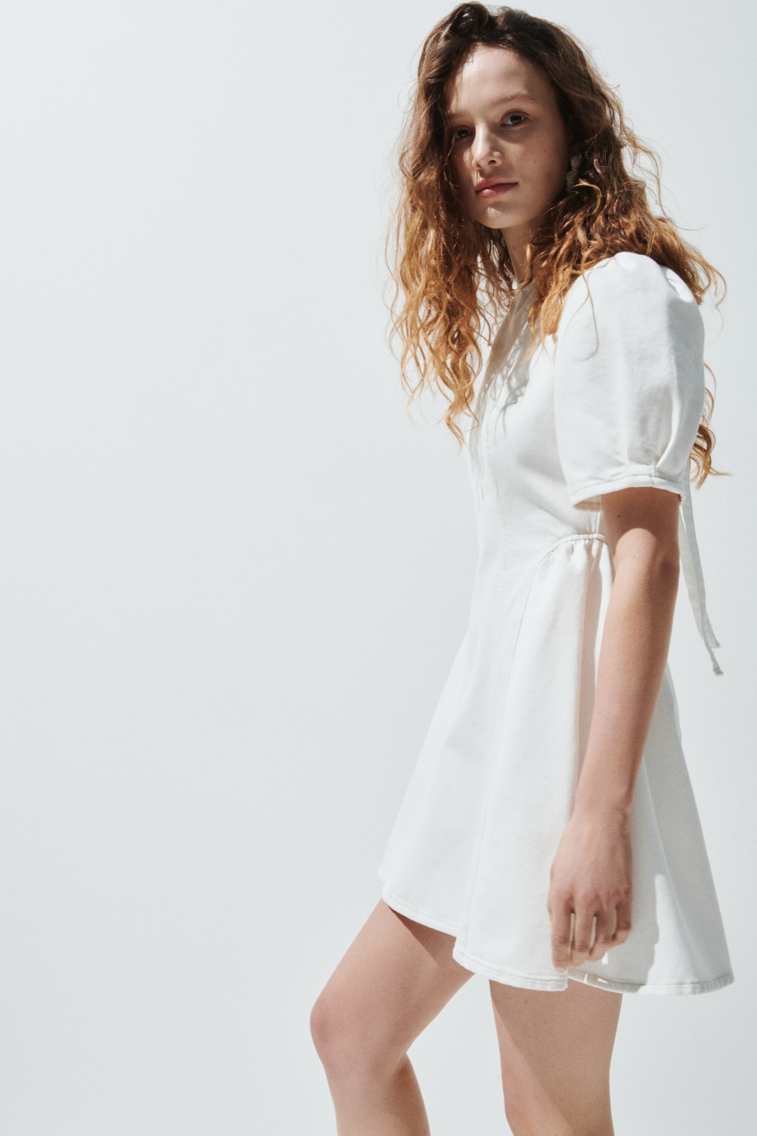Flared-skirt denim dress - Cream/Denim blue - 1