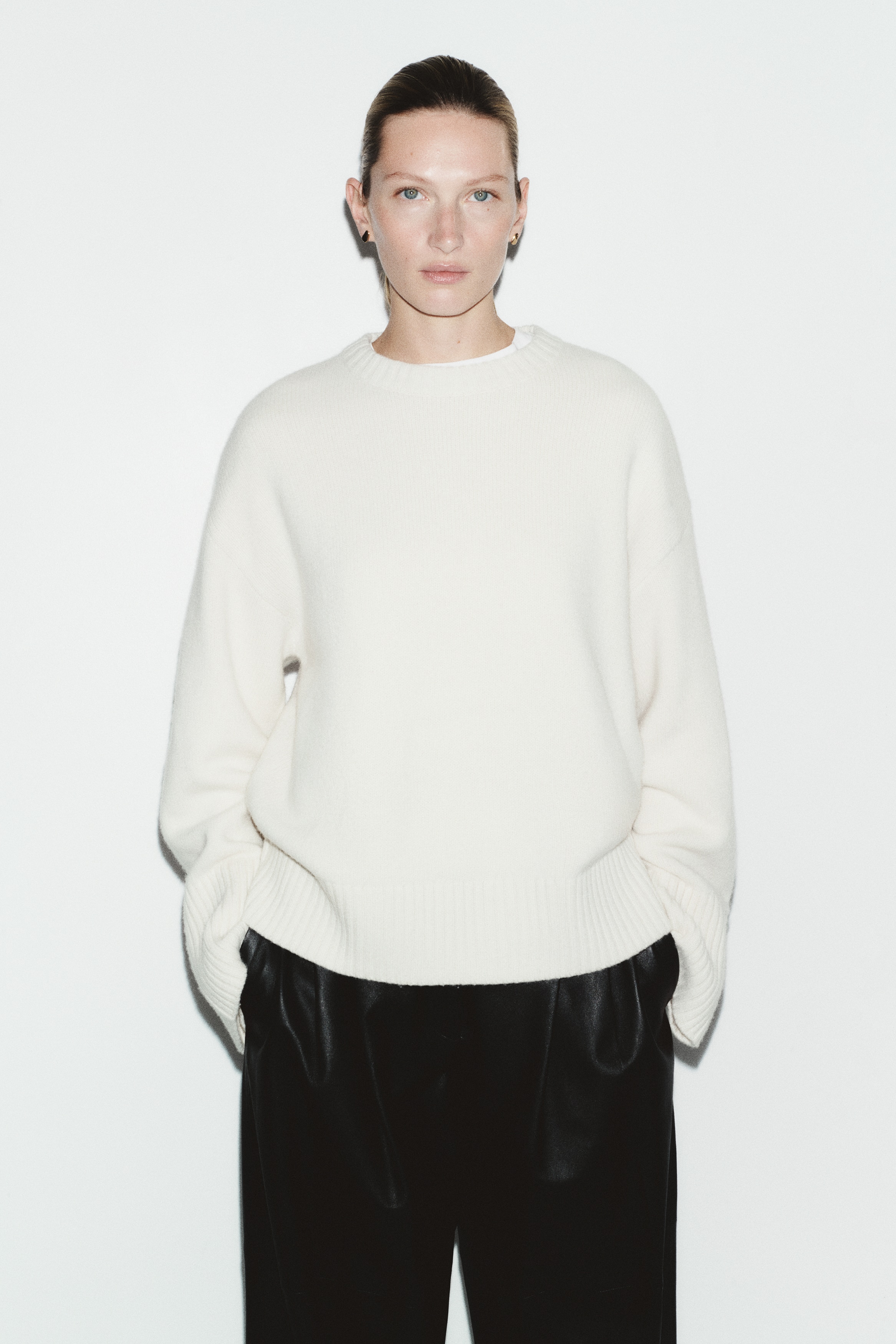 Cashmere Blend Sweater - Cream/Navy blue/Dark beige
