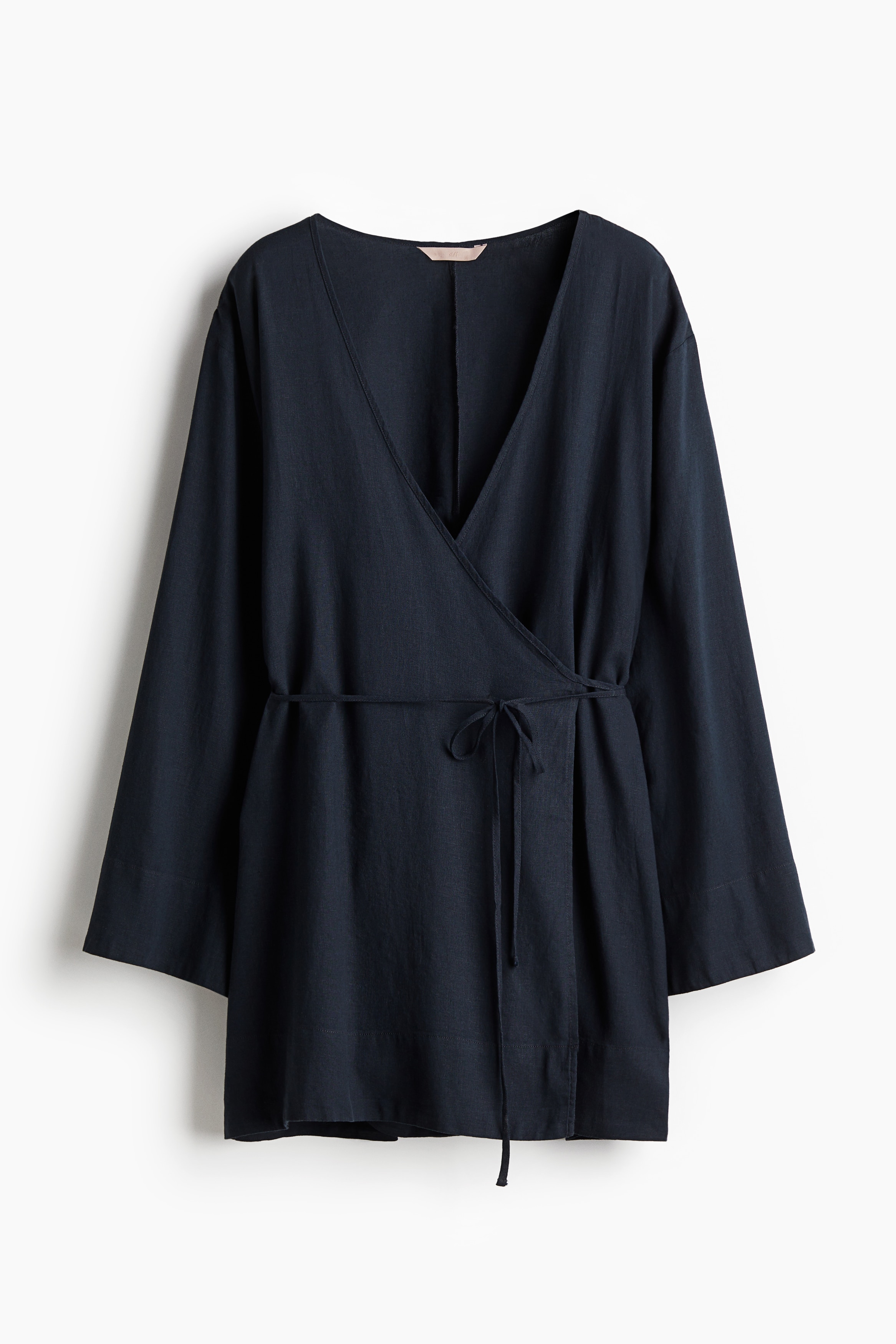 Linen Blend Bathrobe - Nearly black/White/Pinstripe/Cream