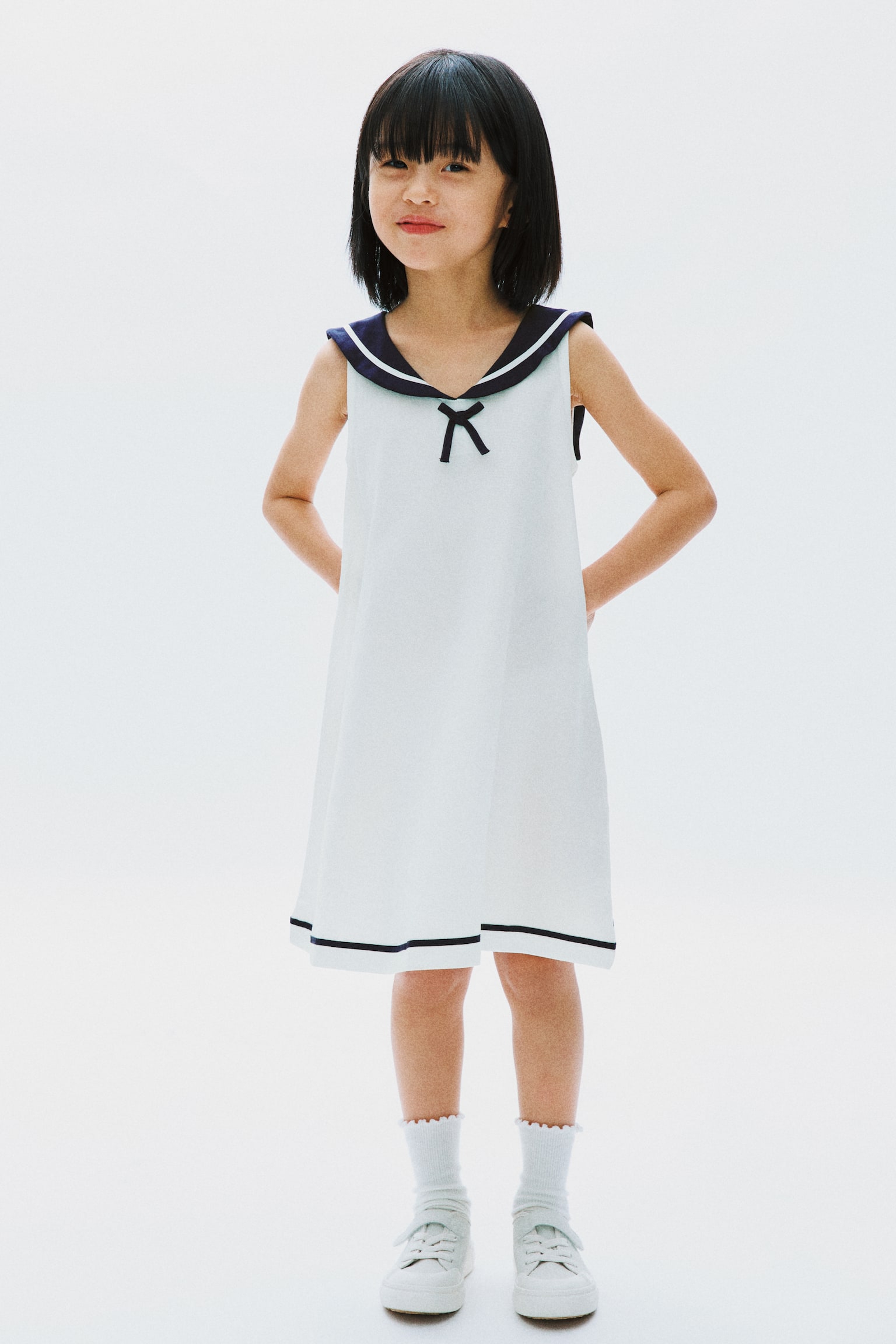 COOLMAX® Dress with Sailor Collar - White/Navy blue - 1