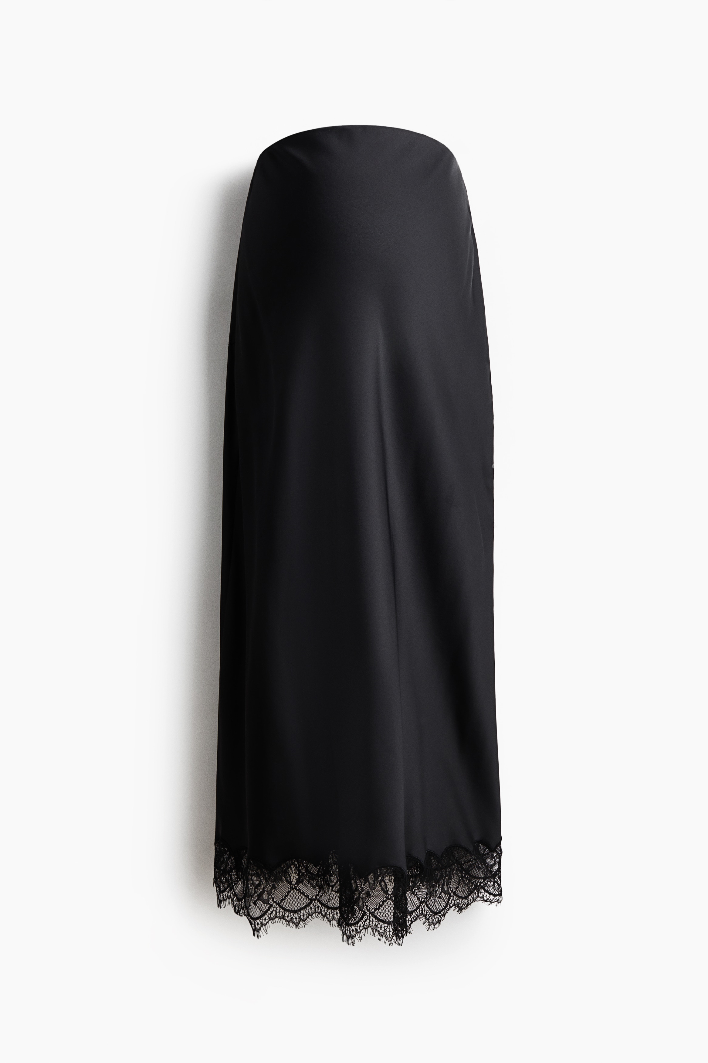 MAMA Gonna in satin con bordo in pizzo - Nero