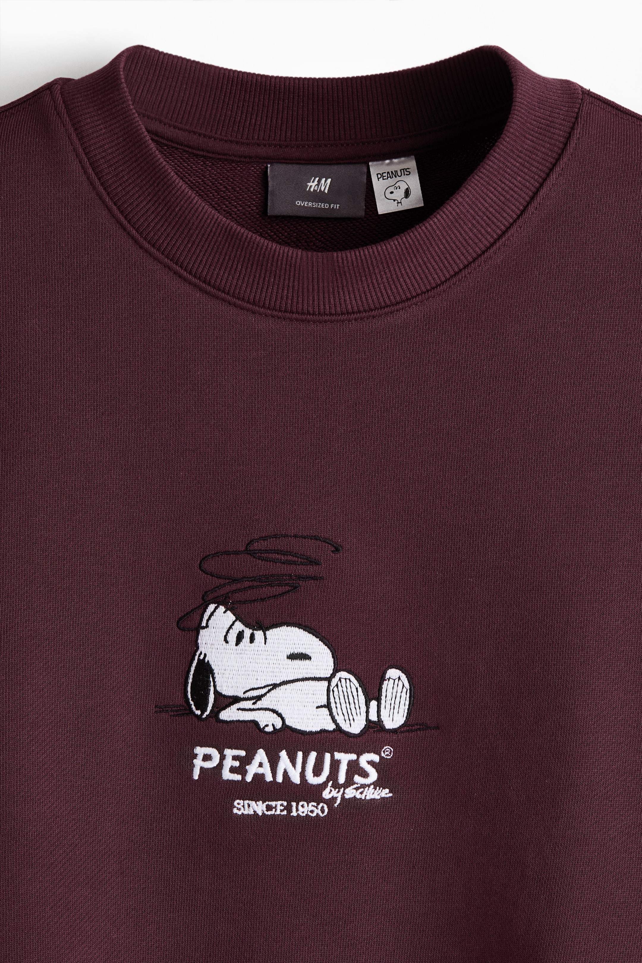 View larger image: Oversized Fit Printed Sweatshirt - Burgundy/Snoopy - Men | H&M PH 2