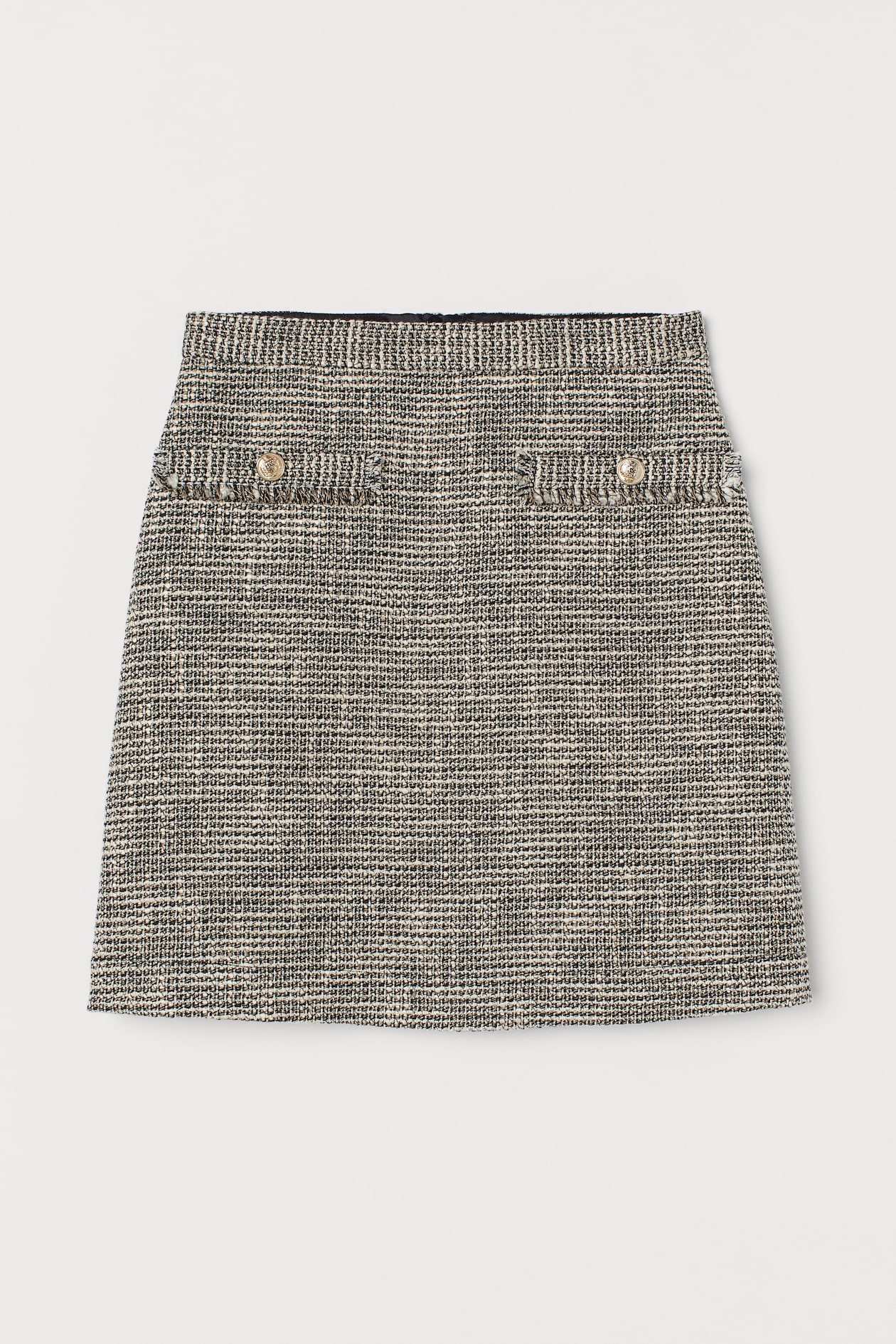 Textured-weave Skirt - High waist - Short - Black/natural white ...