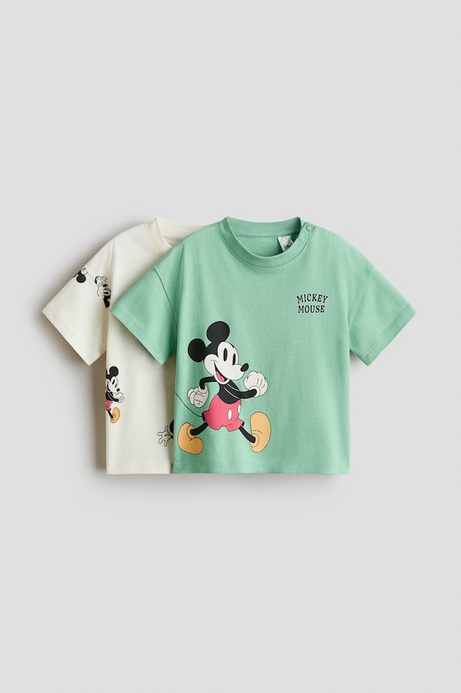 2-Pack Printed T-Shirts - Light green/Mickey Mouse/Brown/Mickey Mouse/Blue/Mickey Mouse - 1
