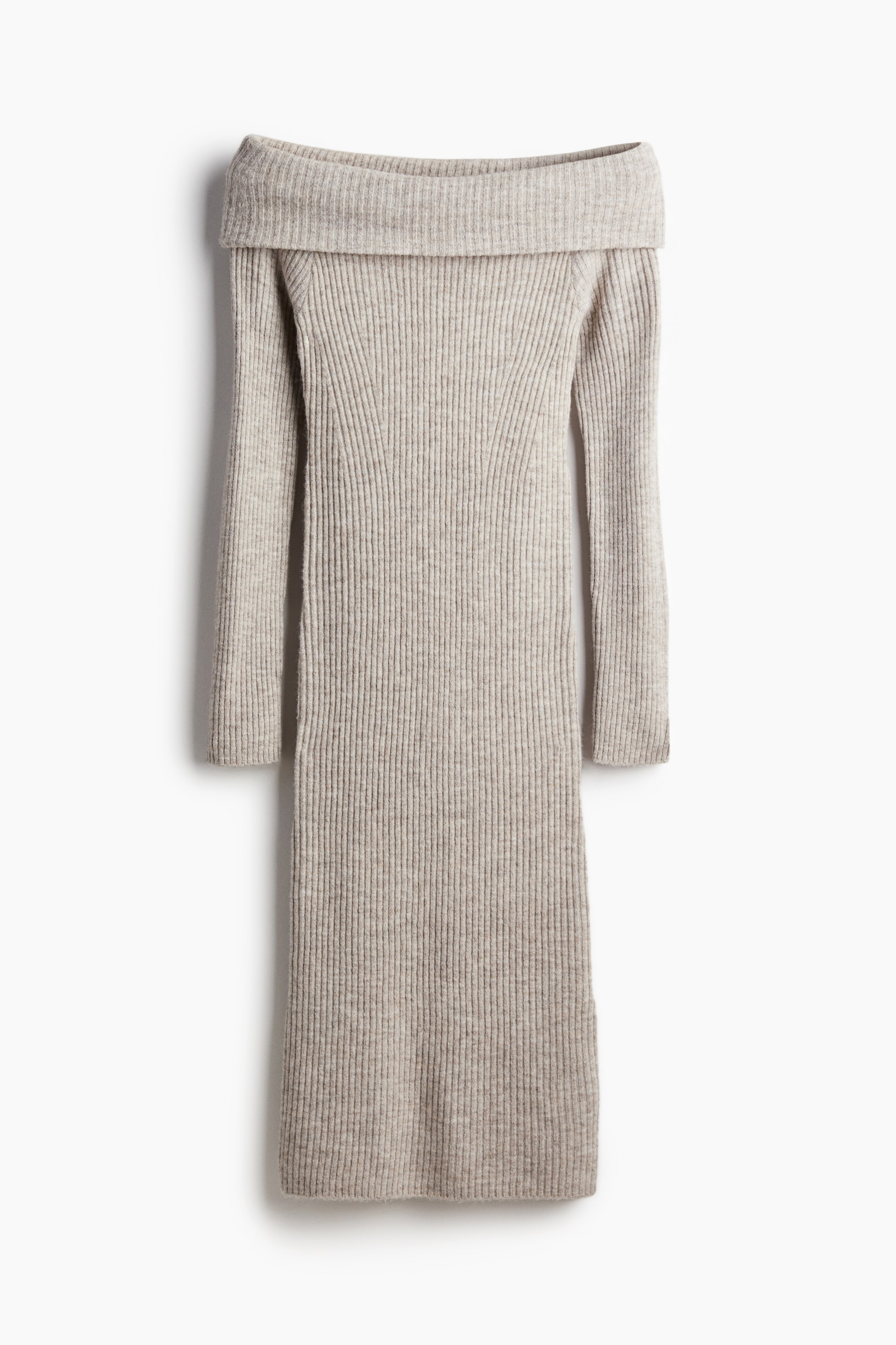 Rib-knit off-the-shoulder dress - Beige marl - Ladies | H&M 5