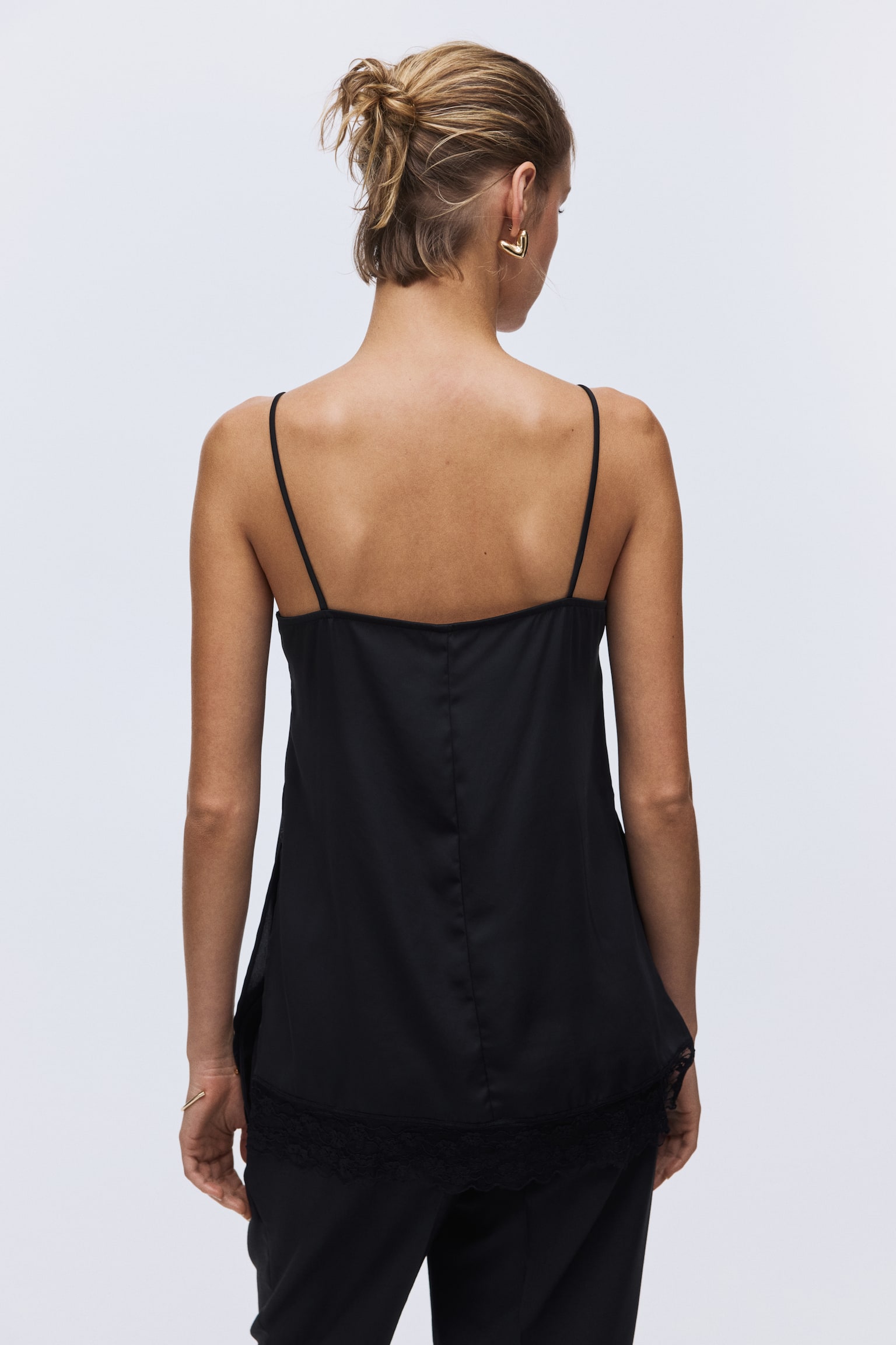 Lace-trimmed strappy top - Black - 6