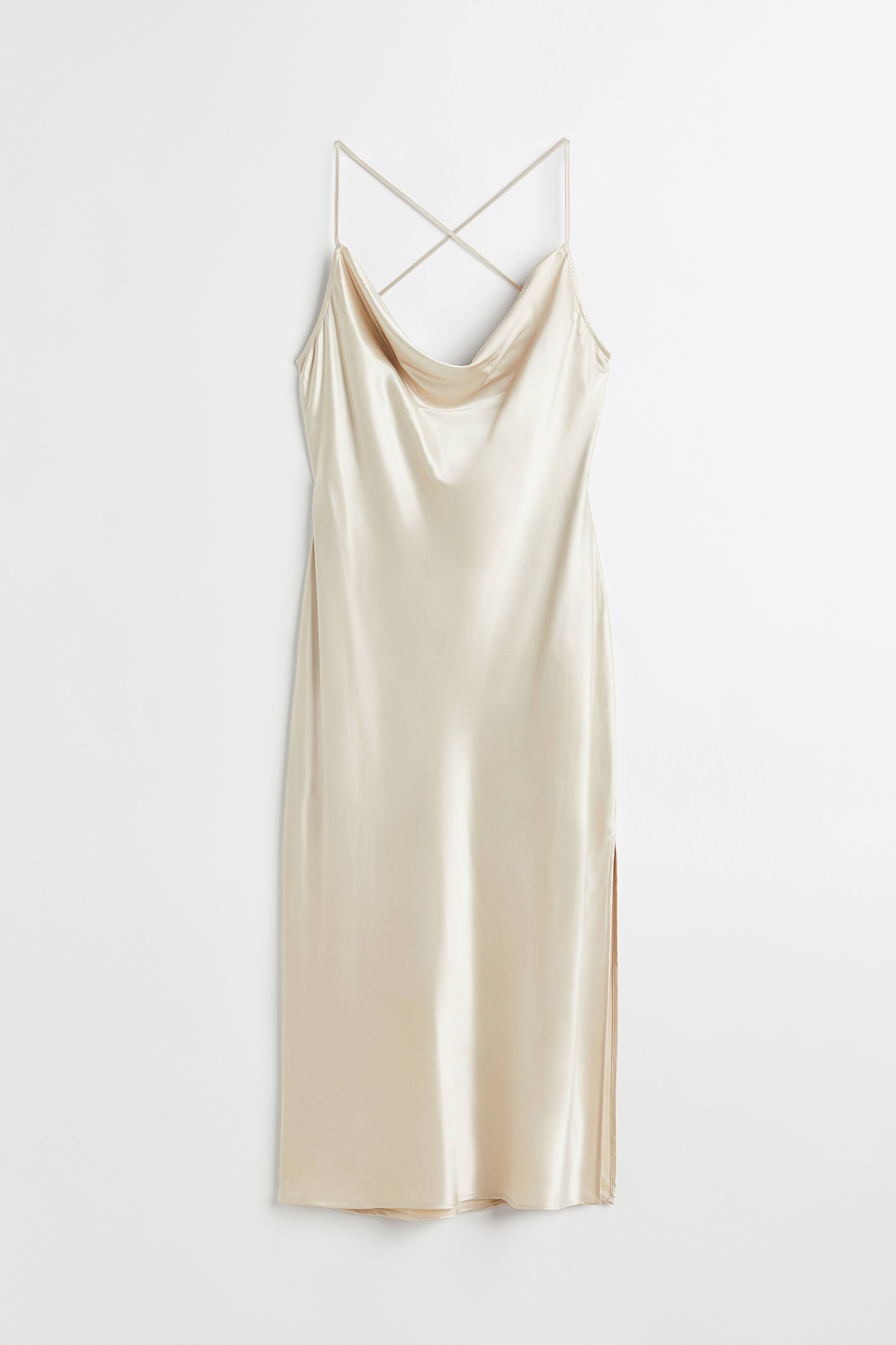 Satin Slip Dress - Cowl Neck - Sleeveless - Light beige - Ladies | H&M US