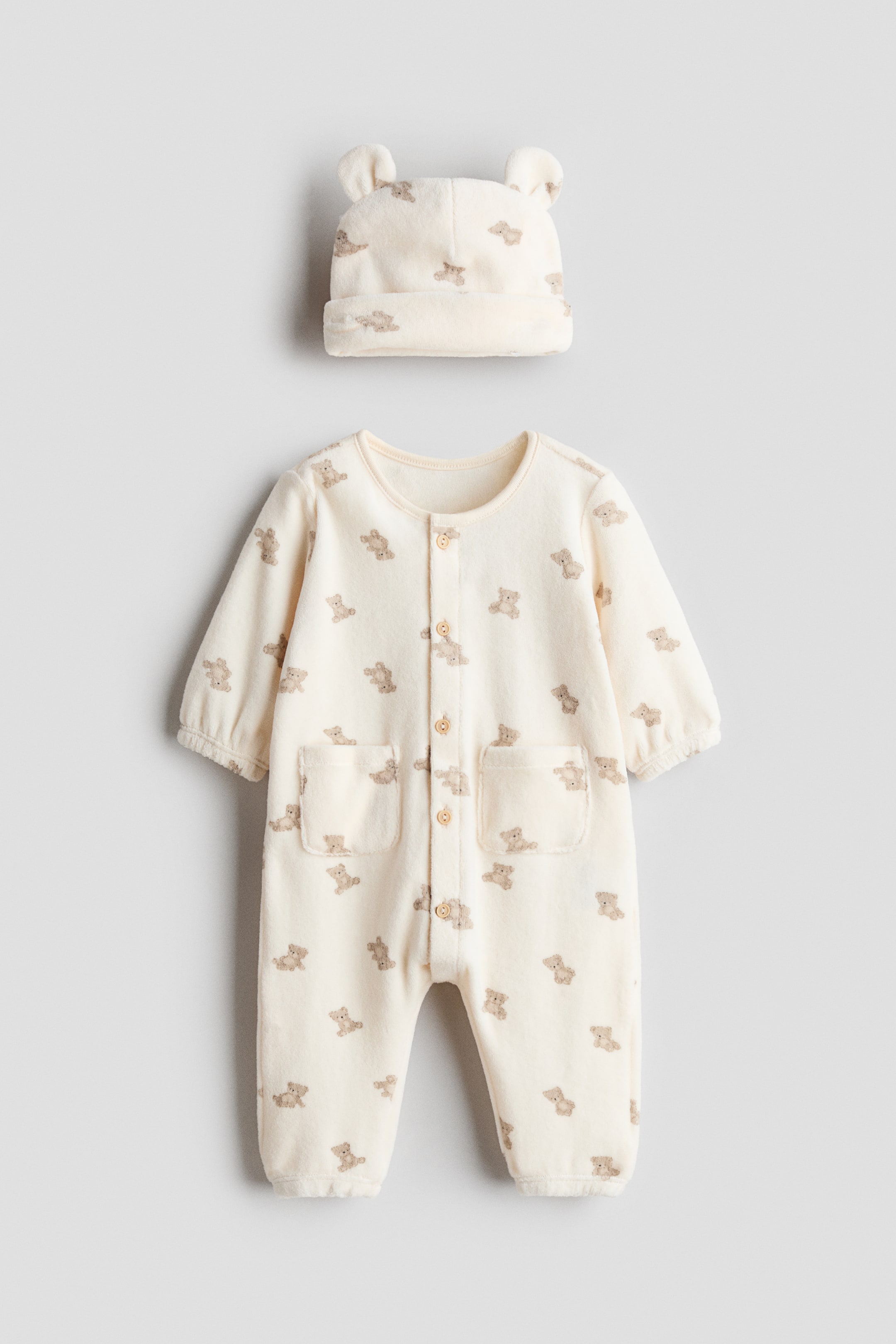Zobrazit větší obrázek: 2-piece cotton velour set - Světle béžová/medvídci - DĚTI | H&M CZ 1