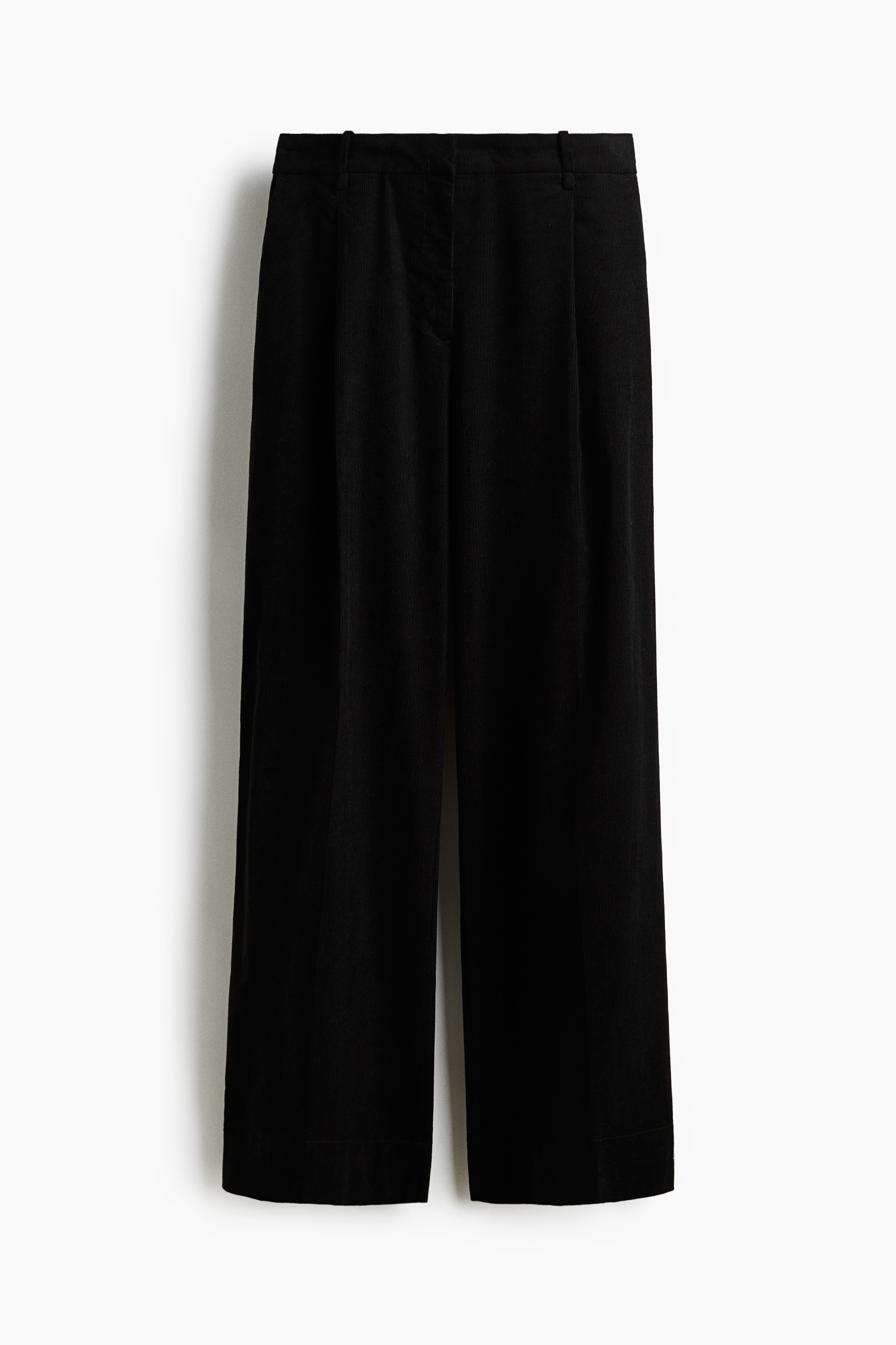 Široke pantalone od rebrastog somota - Crna/Beige