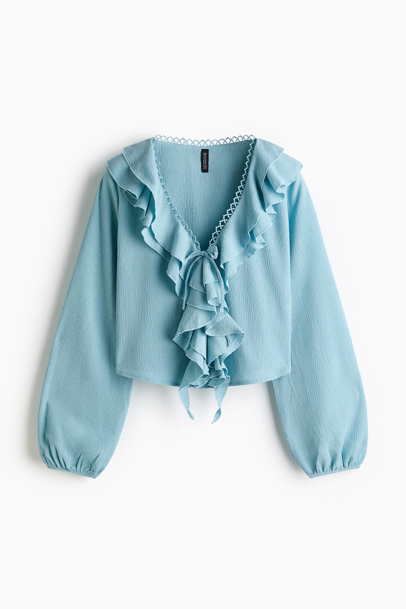 Flounce-trimmed blouse - Dusty turquoise/White/Floral/Black/Red - 2