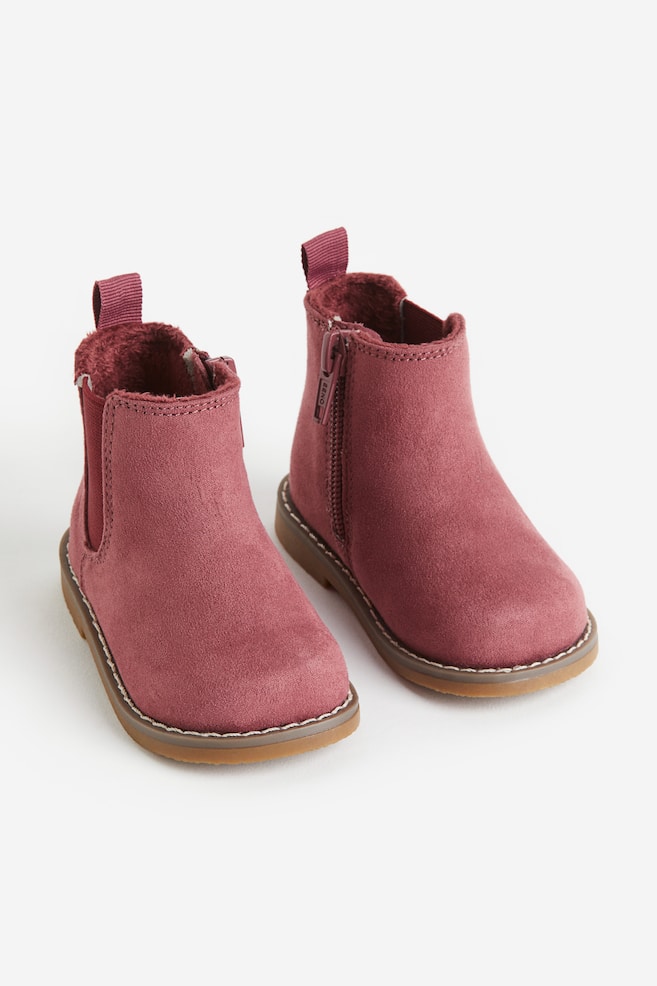 Warm-lined Chelsea boots - Dark pink/Light beige/Black - 1