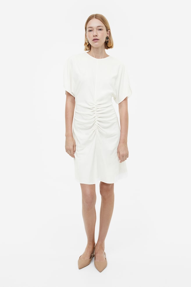 Slit-sleeved dress - White/Light pink - 1