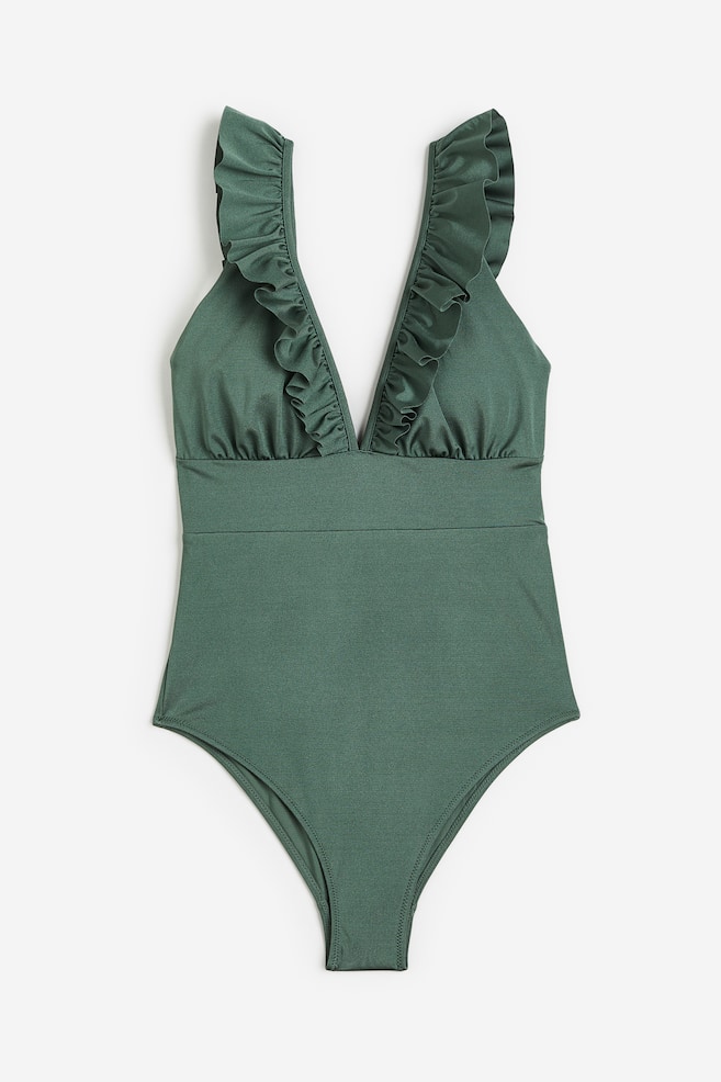 Padded-cup swimsuit - Khaki green/Black - 2