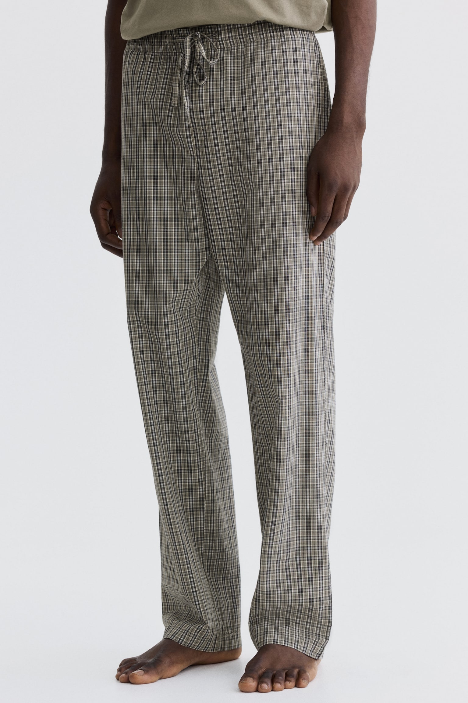 Піжамний комплект із футболки та штанів - Зелений хакі/клітинка/Білий - 6