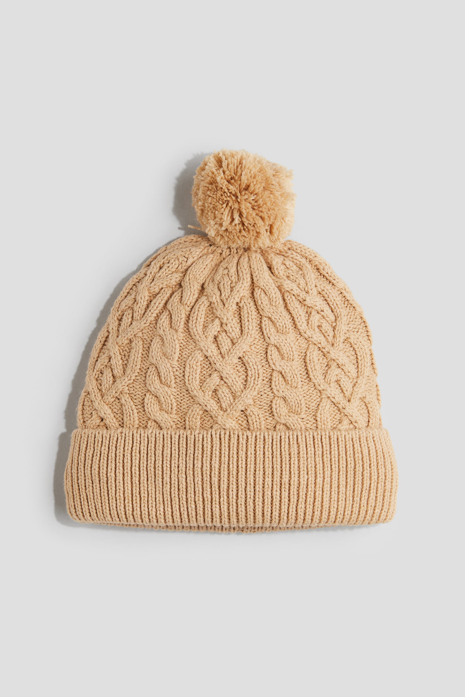 Kabelstickad beanie - Beige/Marinblå - 1