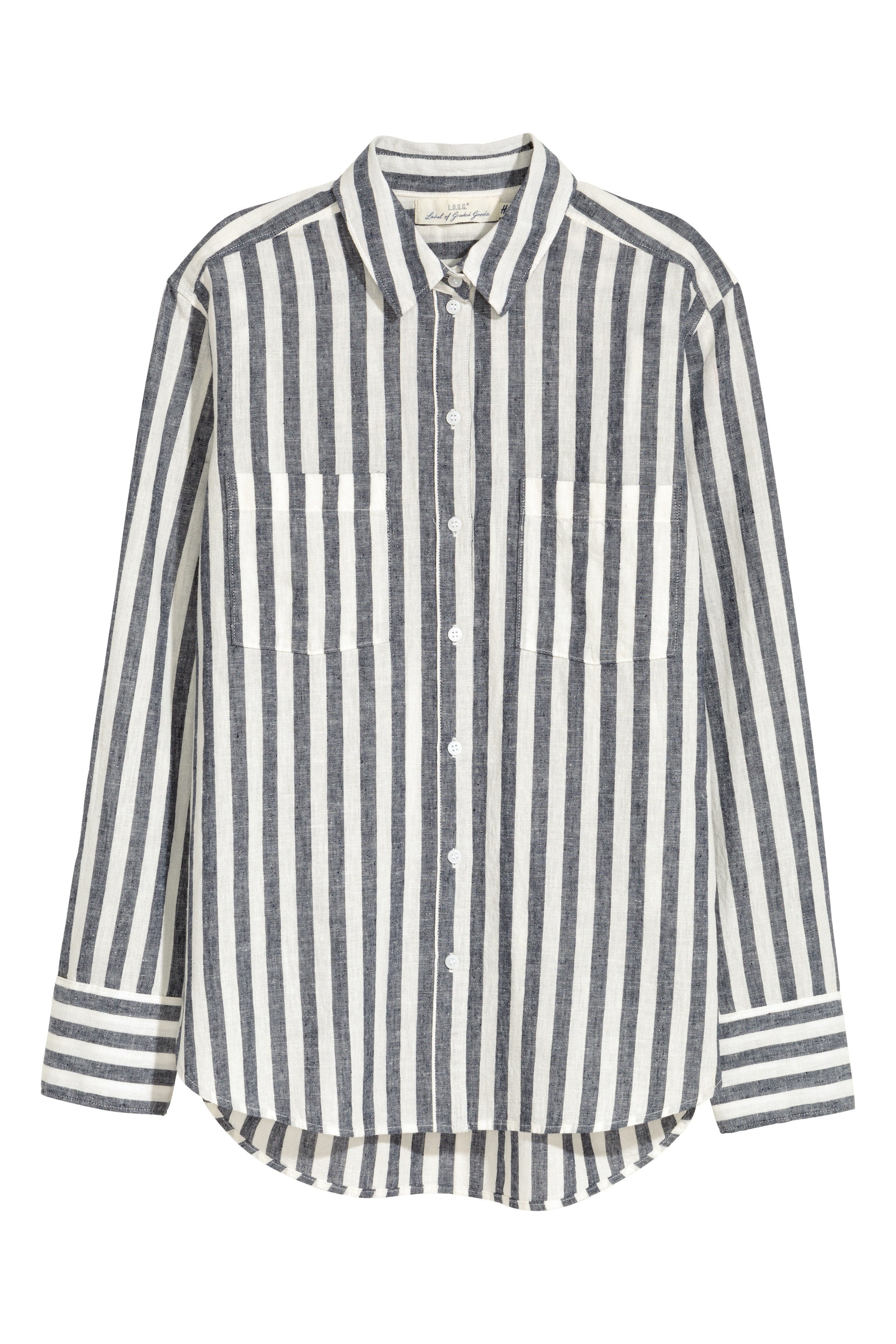 View larger image: Linen-blend shirt - Dark blue/Striped - Ladies | H&M GB 1