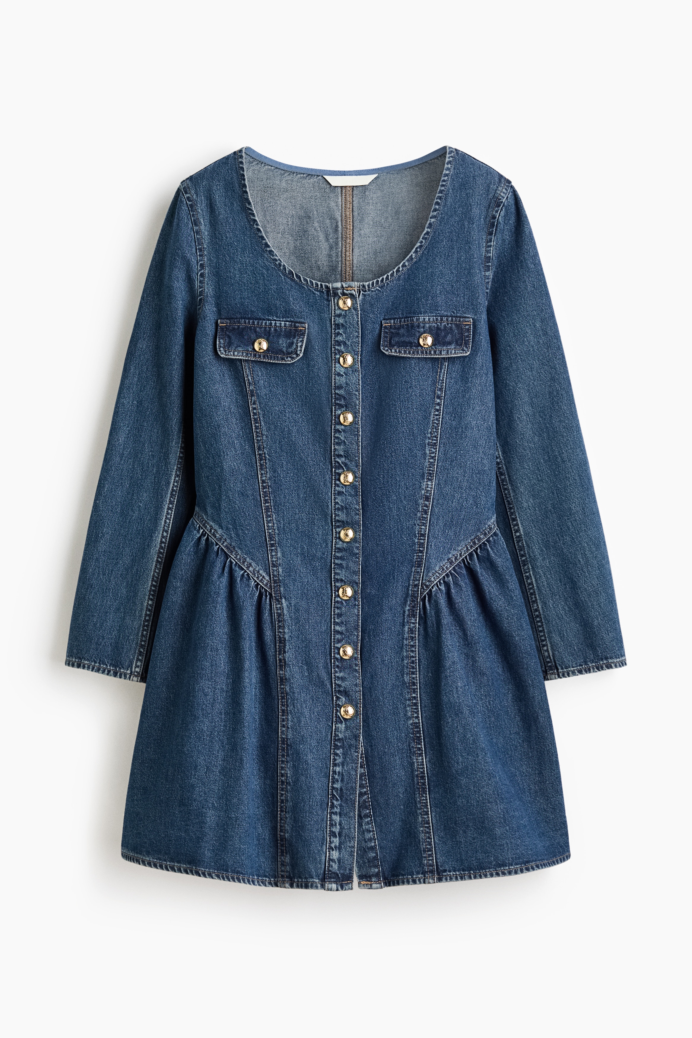 Flared-Skirt Denim Dress - Denim blue