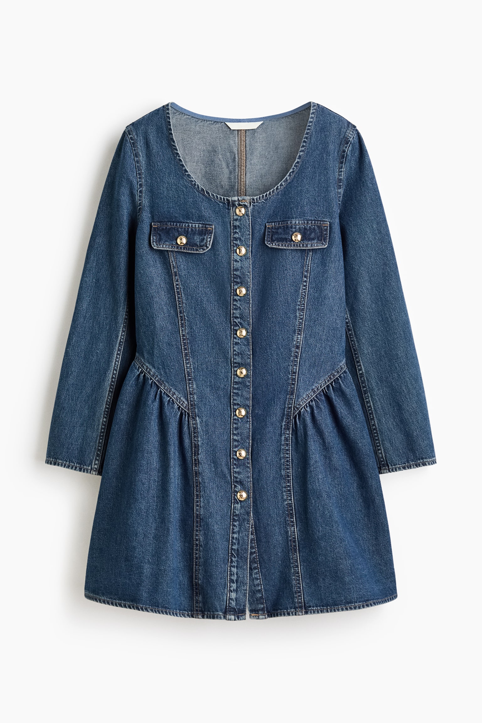 Женское платье H&M Flared-Skirt Denim Dress, цвет: Джинсовый синий — фото 1