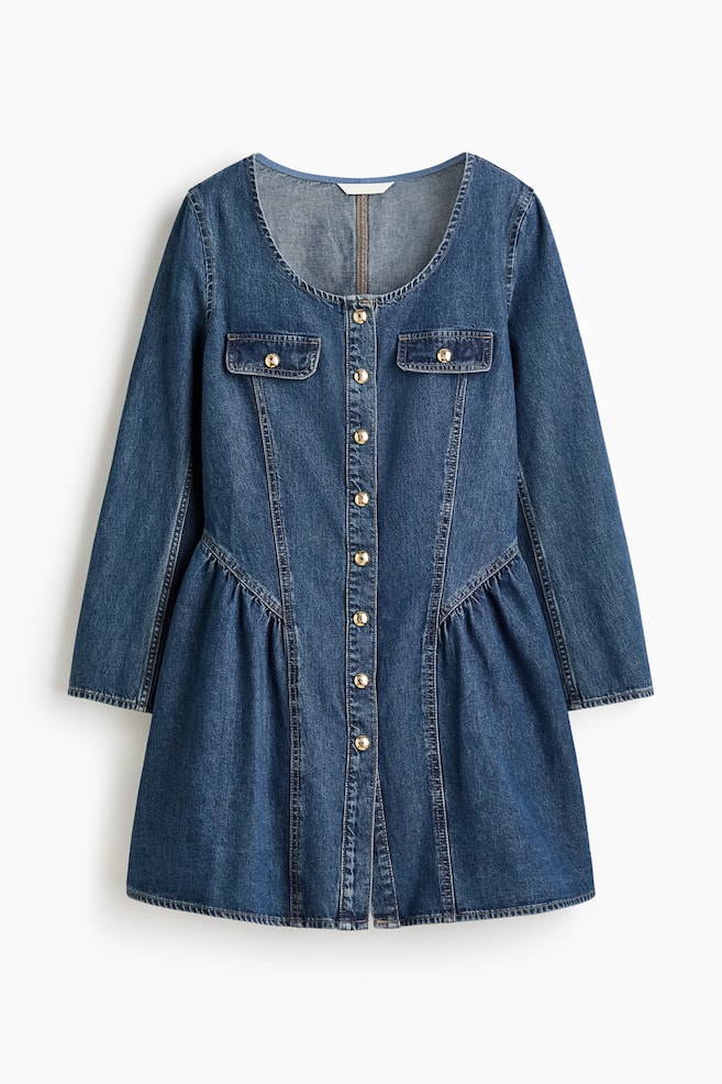 Flared-skirt denim dress - Denim blue - 1