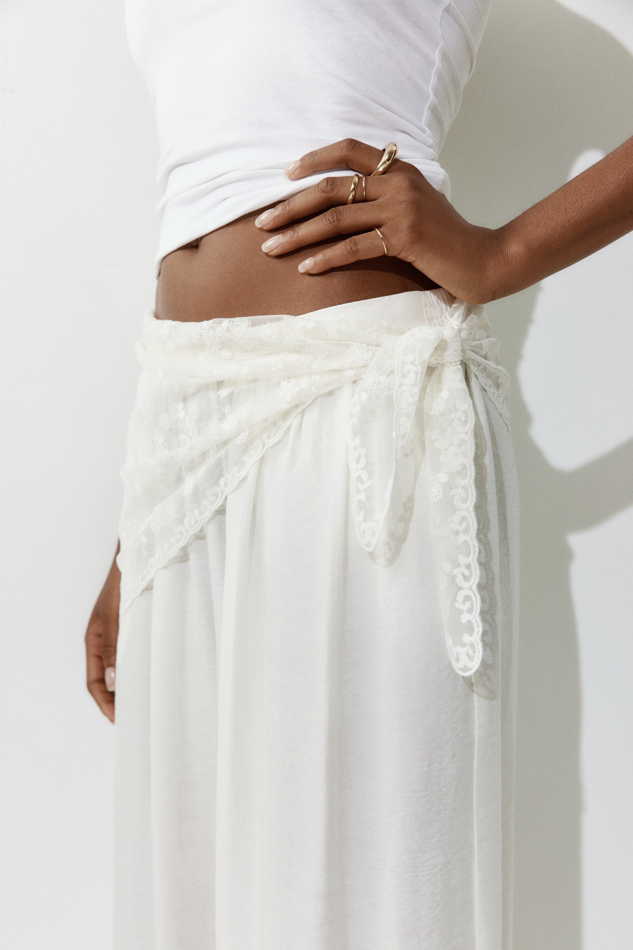 Embroidered Mesh Hip Scarf