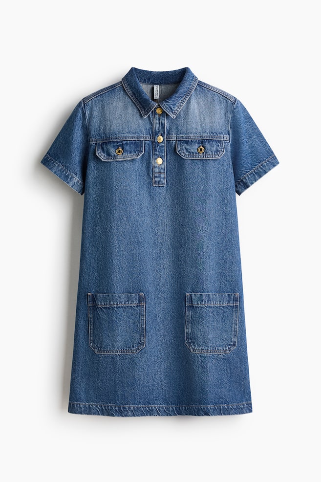 Denimkleid mit Kragen - Denimblau - 1