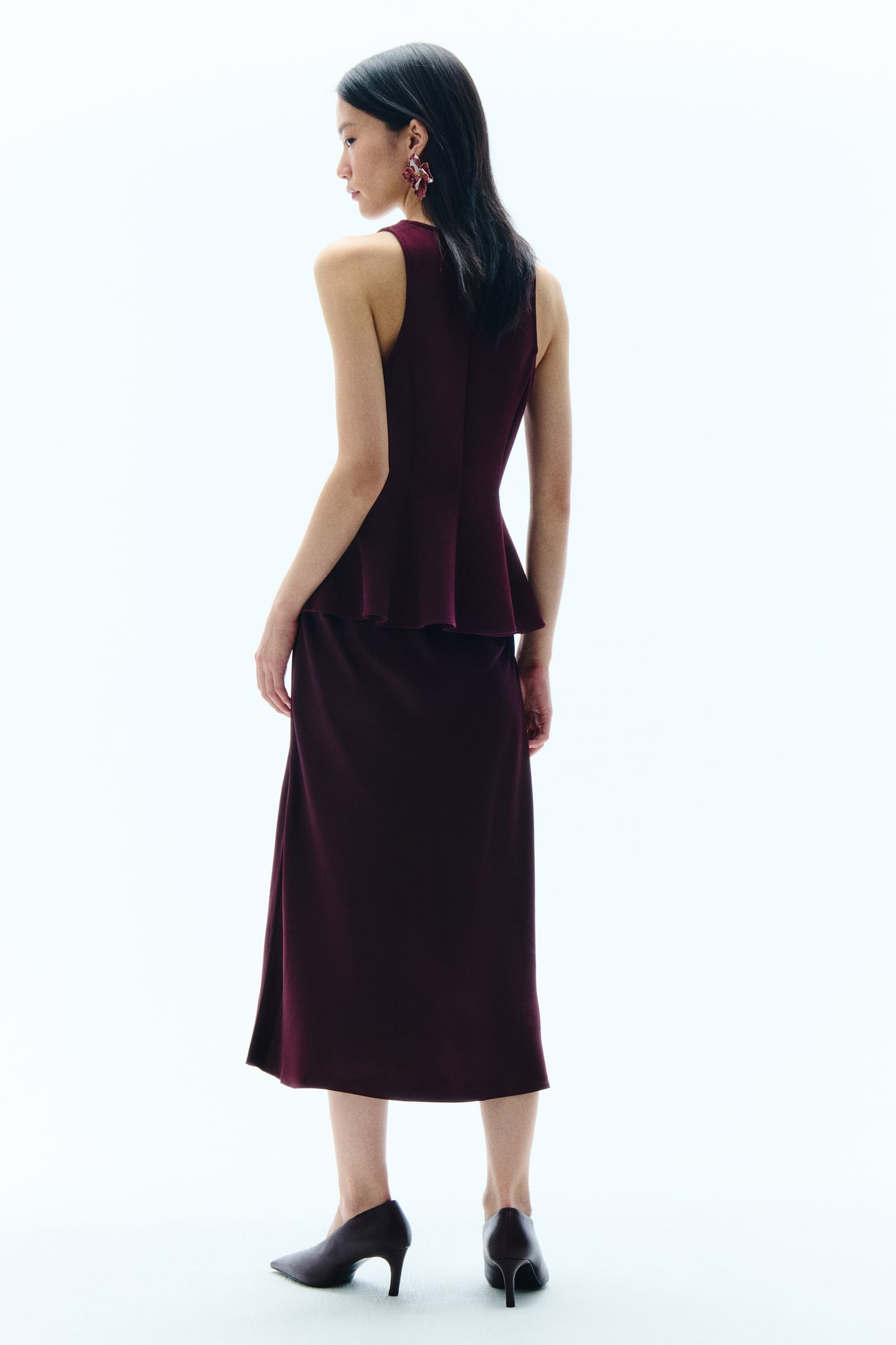 Sleeveless peplum top - Burgundy/Light pink/Red - 3