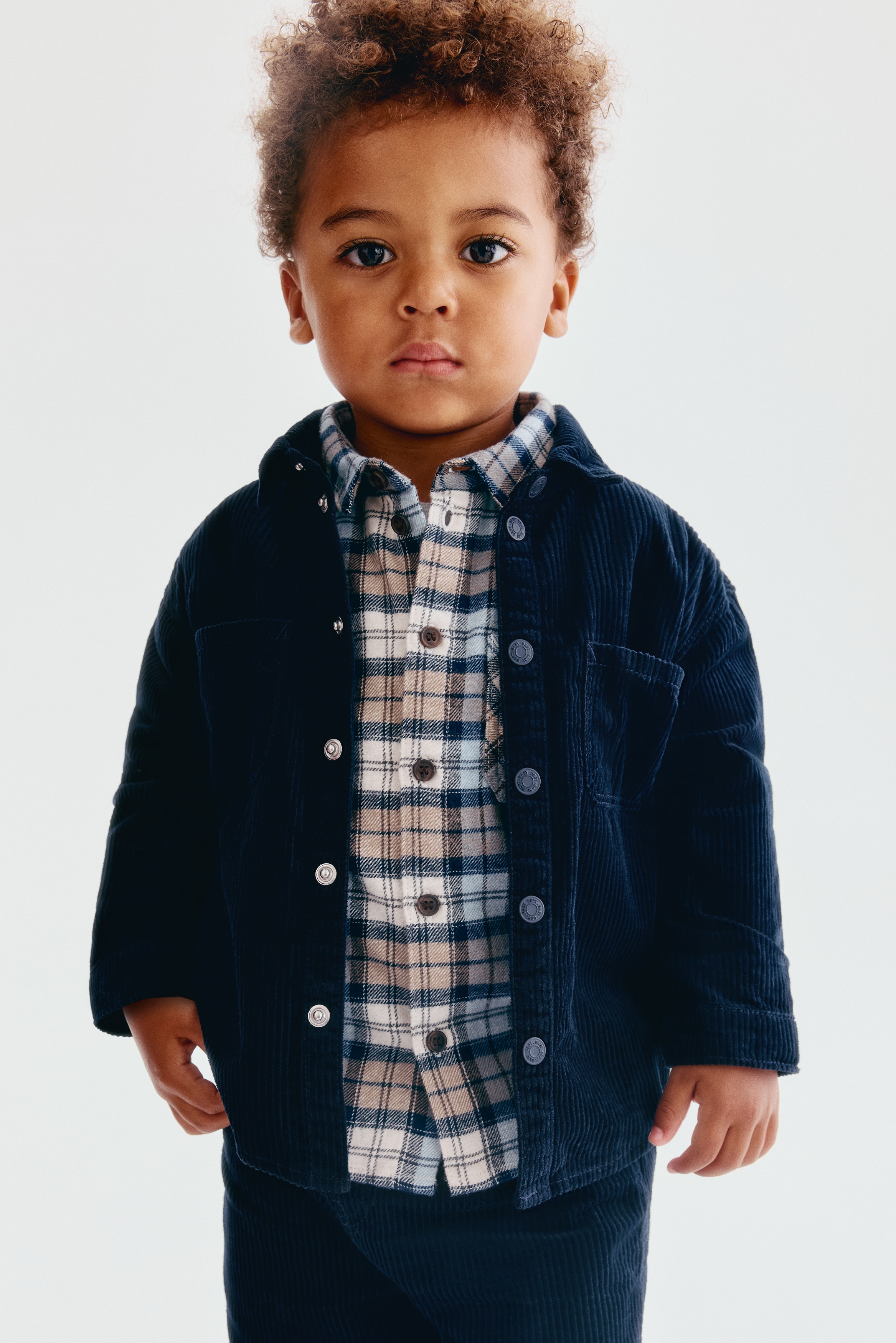 Cotton Corduroy Shirt - Navy blue/Dark khaki green/Beige