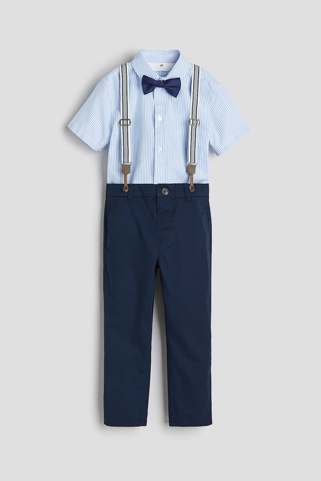 Ensemble 4 pièces en coton - Bleu clair/rayé - 1