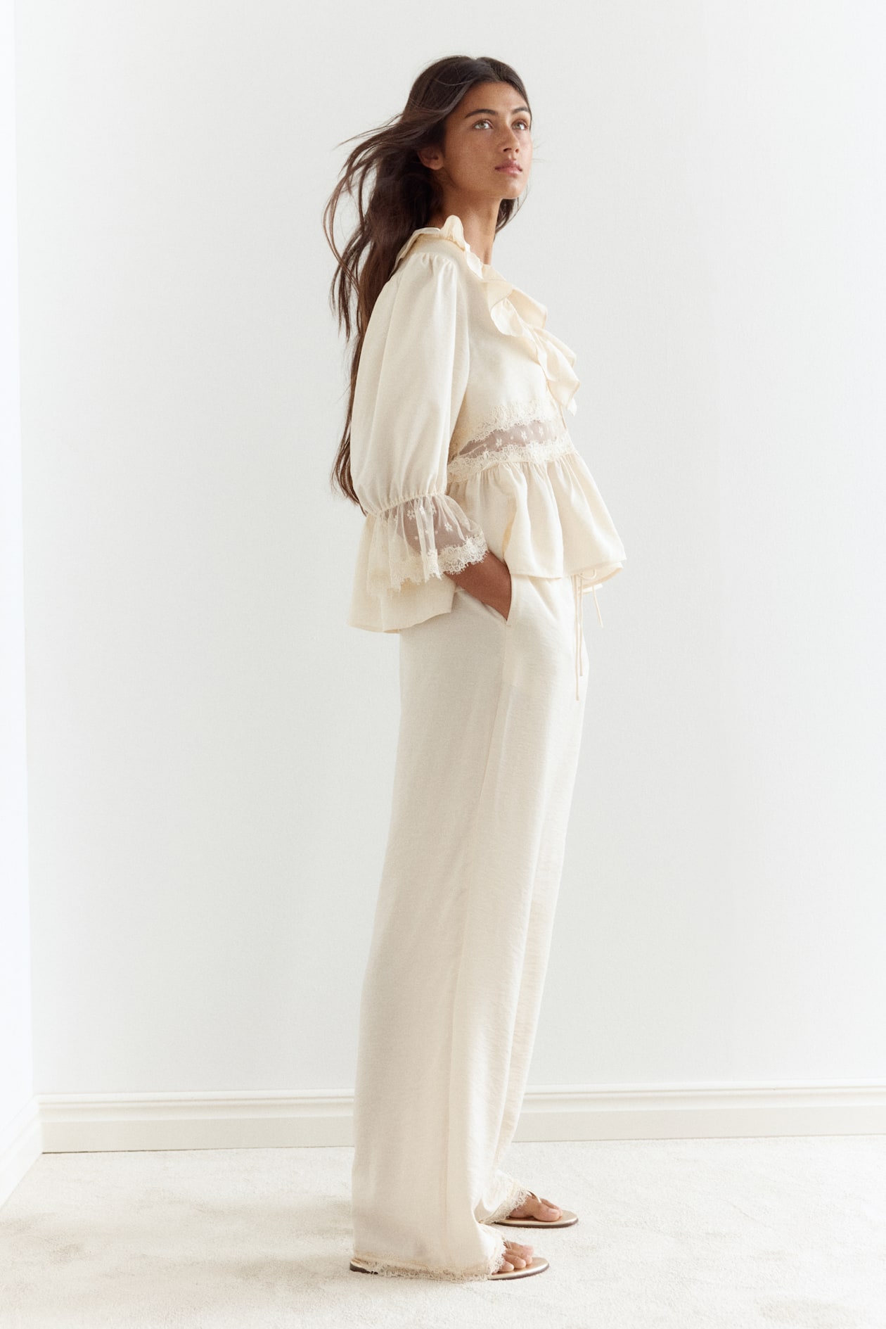 Lace-Trimmed Drawstring Pants