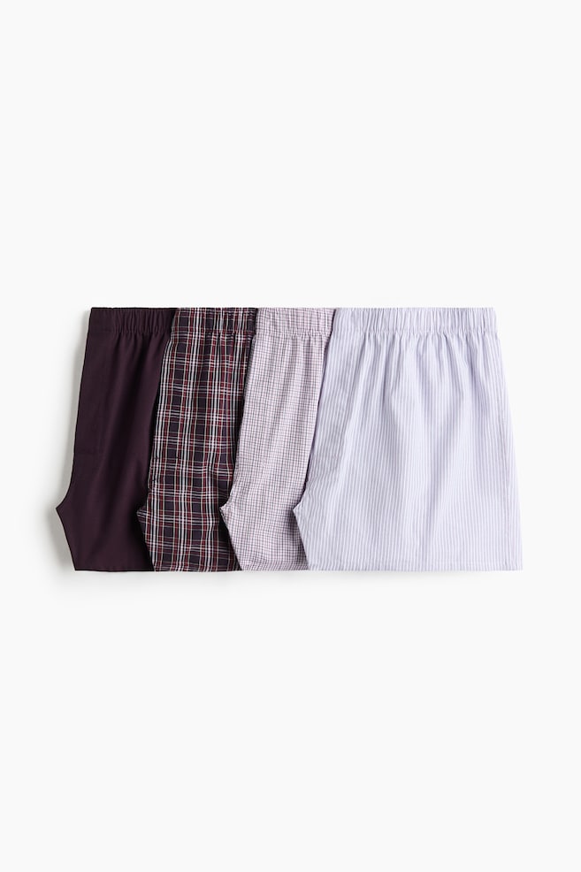 4-Pack Woven Boxer Shorts - Burgundy/plaid/White/beige/dark khaki green/Khaki green/checked/Dark blue/checked/Light blue/dark blue/Black/gray/Black/checked/Dark turquoise/checked/Gray/black/Light yellow/checked/Khaki green/checked/Black/white plaid/Navy blue/striped/Purple/striped/Pink/checked/Blue/plaid/Blue/checked - 1
