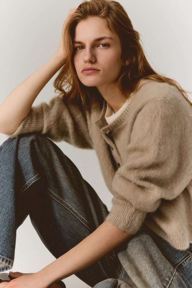 Cárdigan en mezcla de mohair - Beige/Marrón oscuro - 2