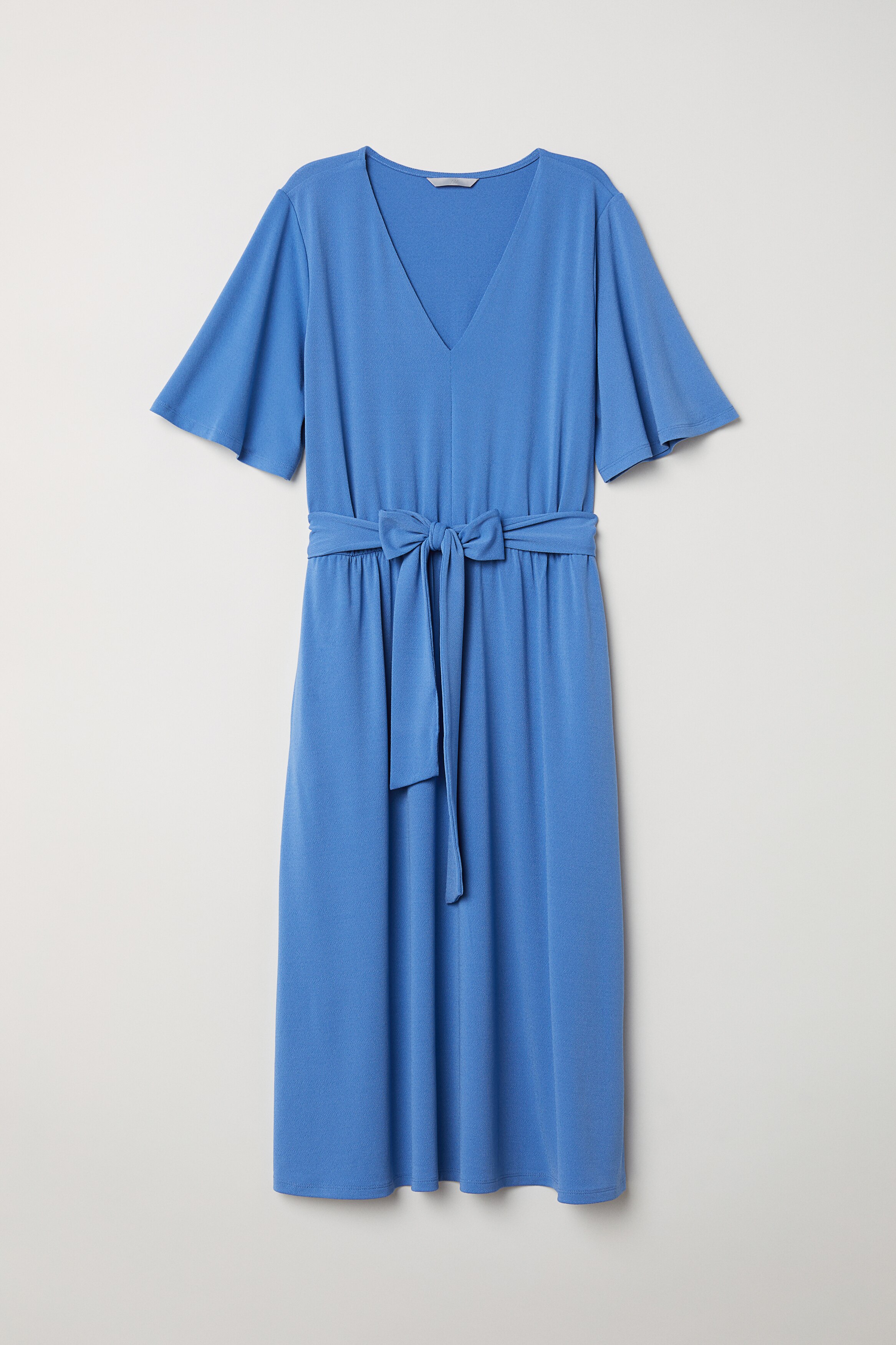 h&m blue tie belt dress
