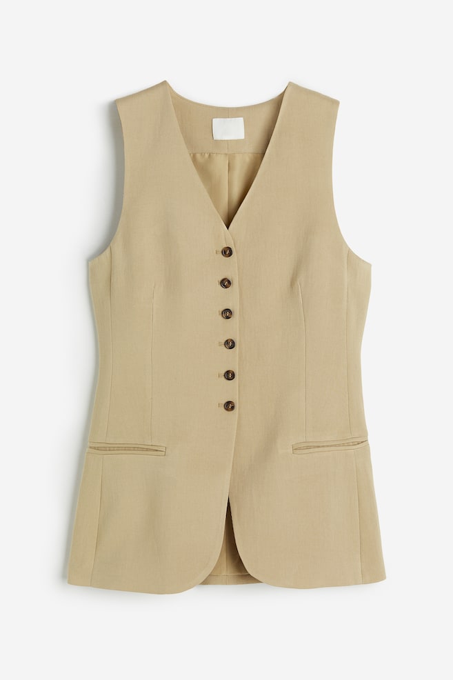 Linen-blend suit waistcoat - Beige - 2