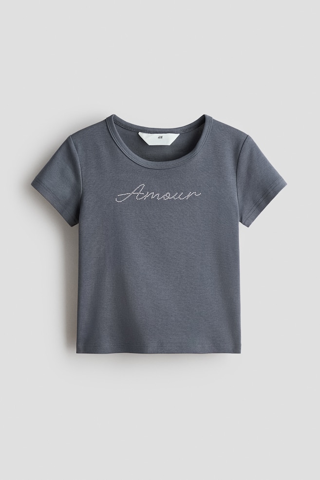 Camiseta con motivo decorativo - Gris oscuro jaspeado/Amour/Rosa claro/Corazón/Blanco/París - 1