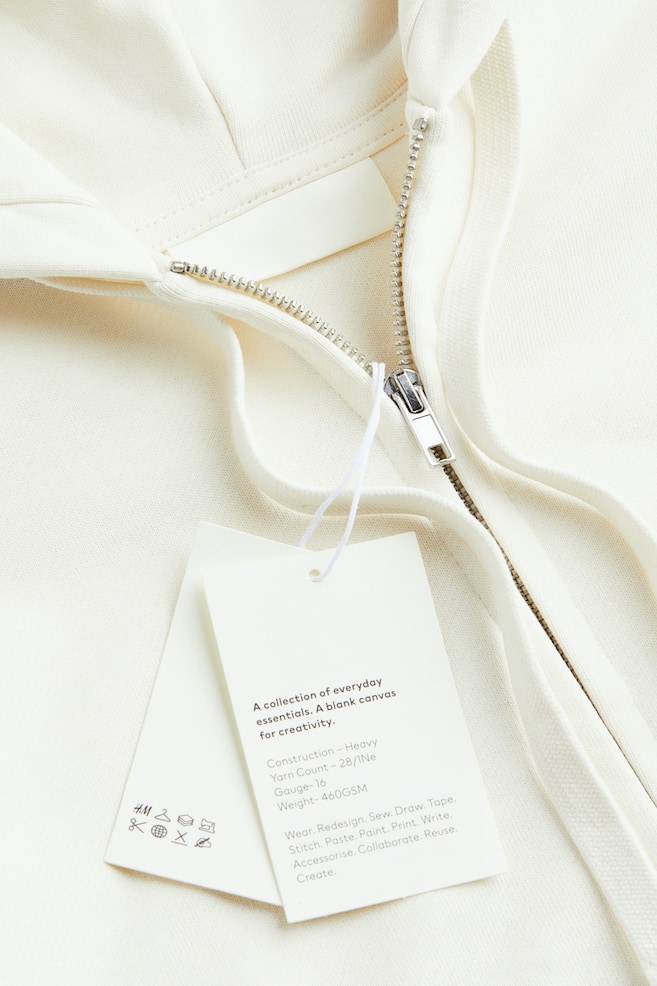 Oversized Fit Cotton zip-through hoodie - Off-white/Fern green - 3