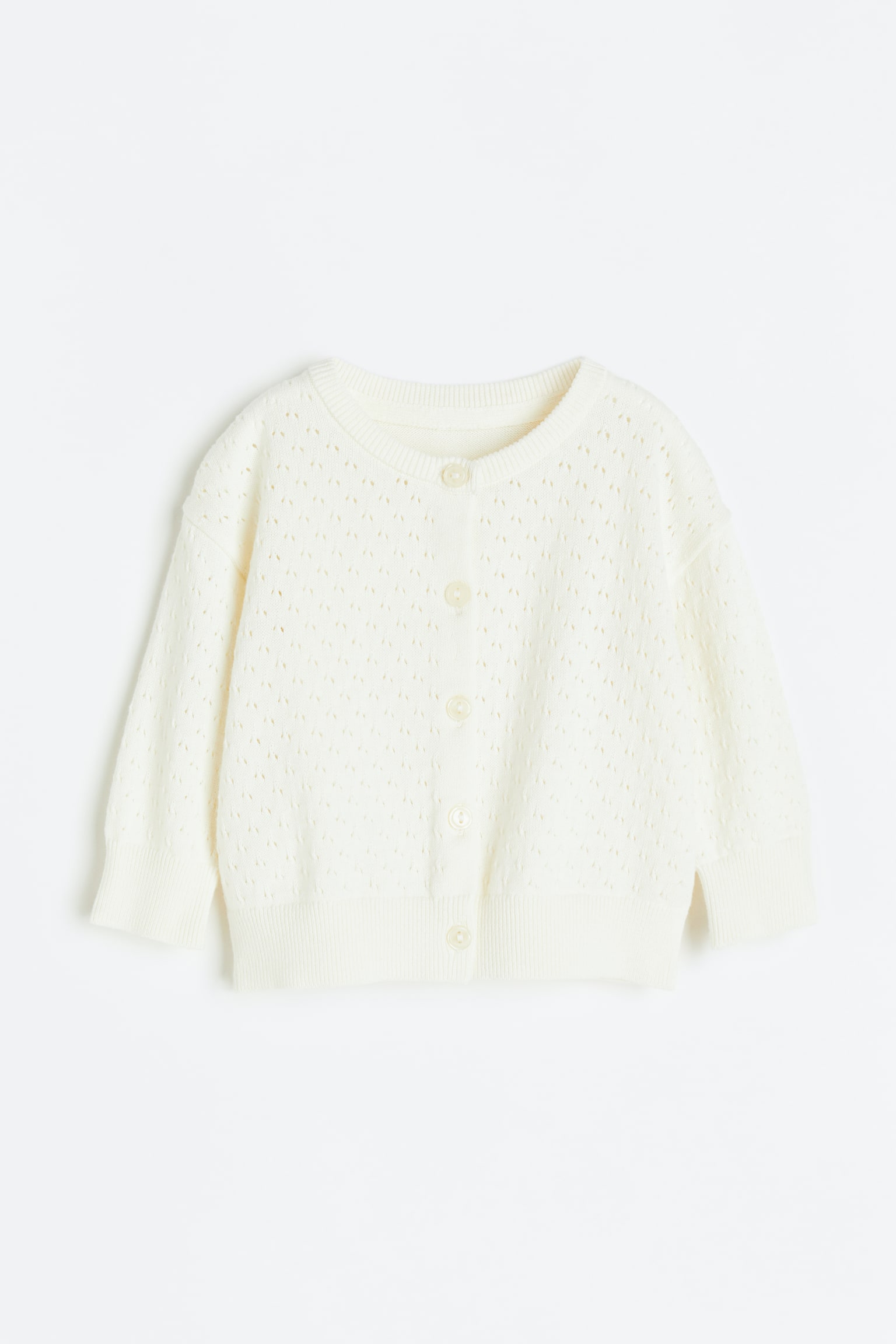 Pointelle Knit Cardigan - White - 1