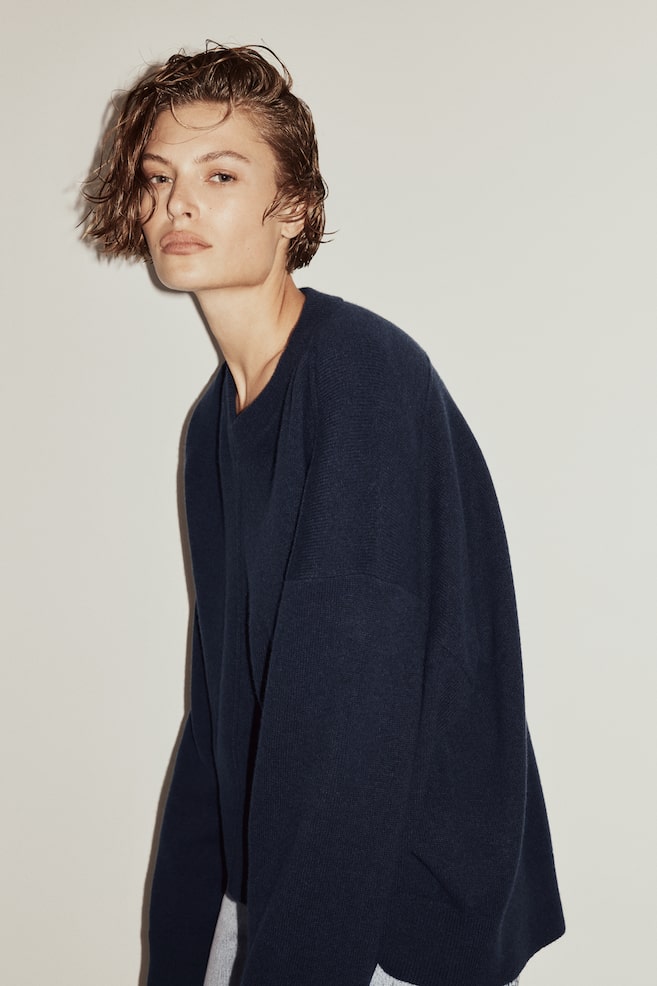 Cashmere-Blend Sweater - Navy blue/Cream - 3
