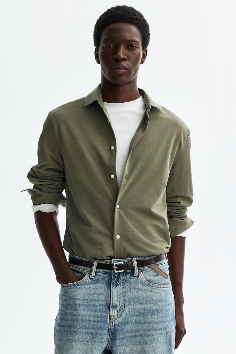 slim fit dress slacks Non-Iron Cotton Solid Dress Shirt with Contrast Trim main image 1
