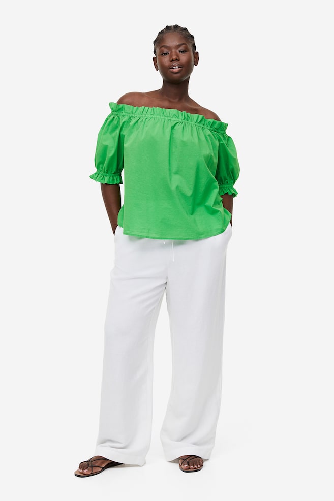 Frill-trimmed off-the-shoulder top - Green/Blue/Striped/White/Cerise - 3