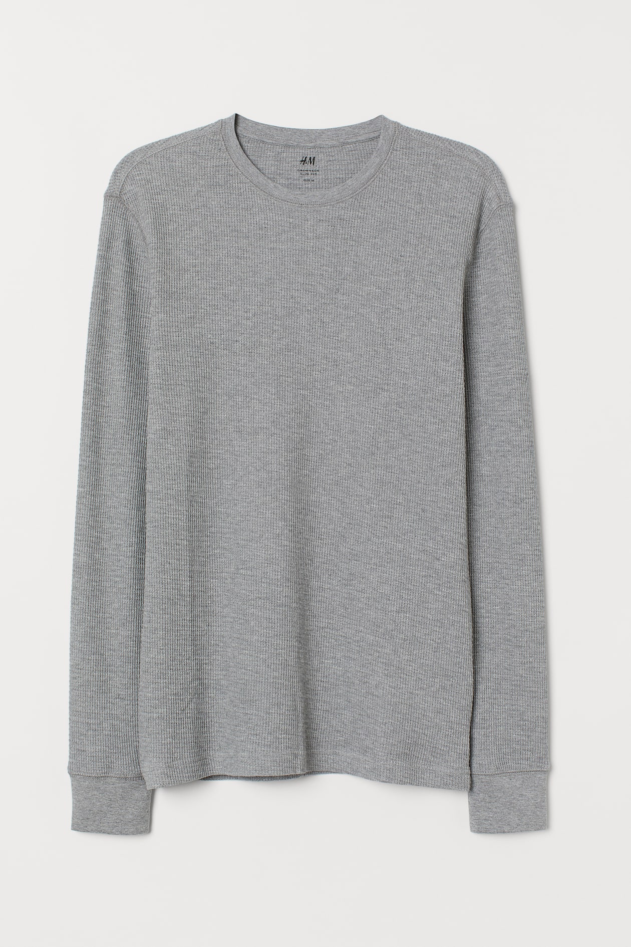 Slim Fit Waffled jersey top - Round neck - Long sleeve - Grey marl ...